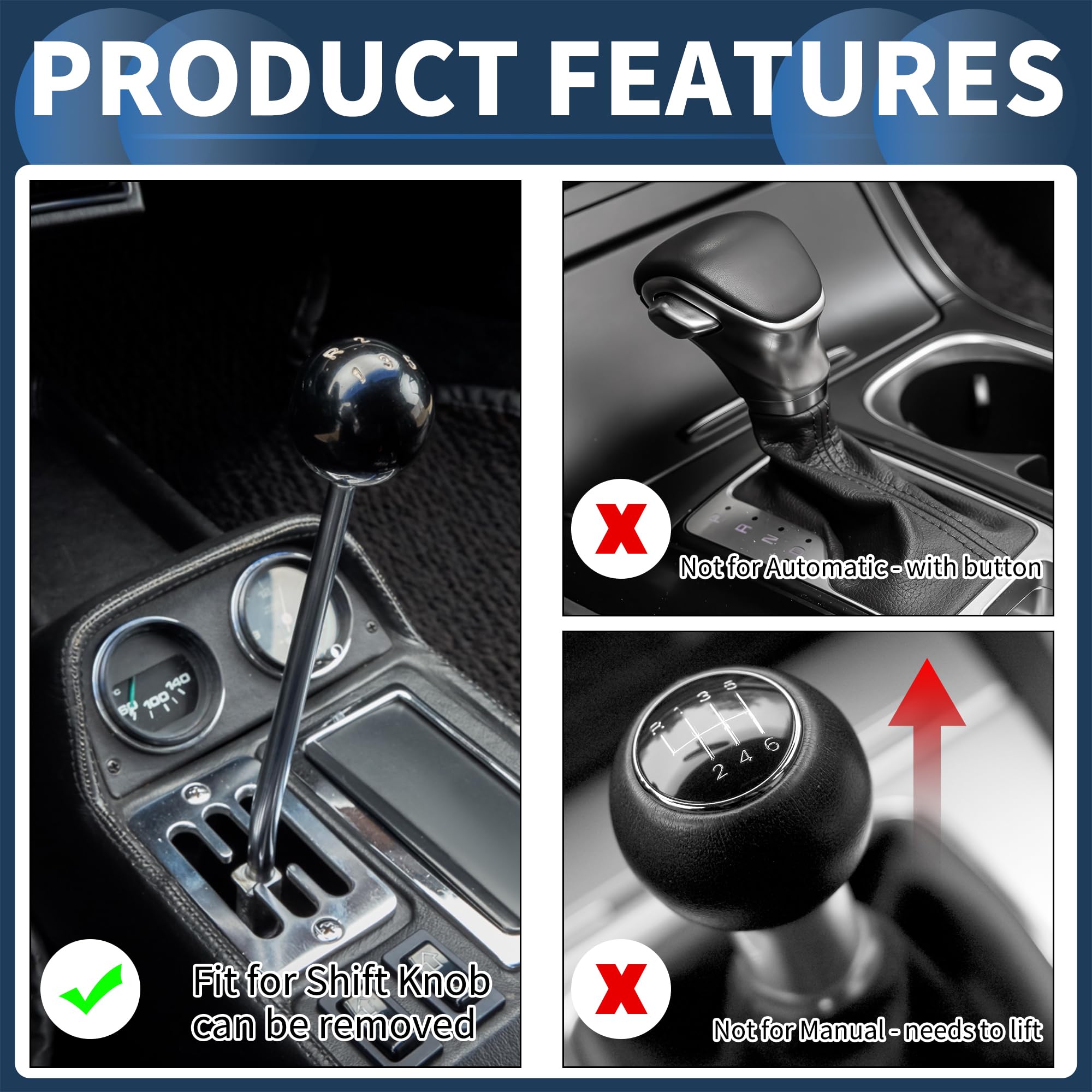 Auto Schaltknauf 1 Set Für Automatik- & Schaltgetriebe | Schwarz, Aluminiumlegierung, 9,5 cm, 3 Adapter: M8x1.25, M10x1.25, M12x1.25, Für Abnehmbaren Schalthebel