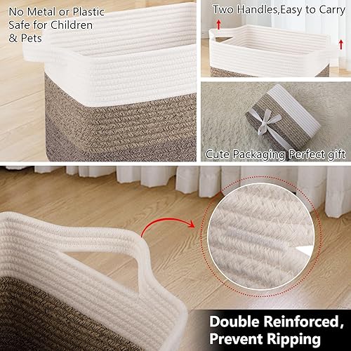 Vista 15 de OIAHOMY Cesta de almacenamiento, cestas tejidas para almacenamiento, cesta de cuerda de algodón para juguetes, cestas de toalla para baño, paquete