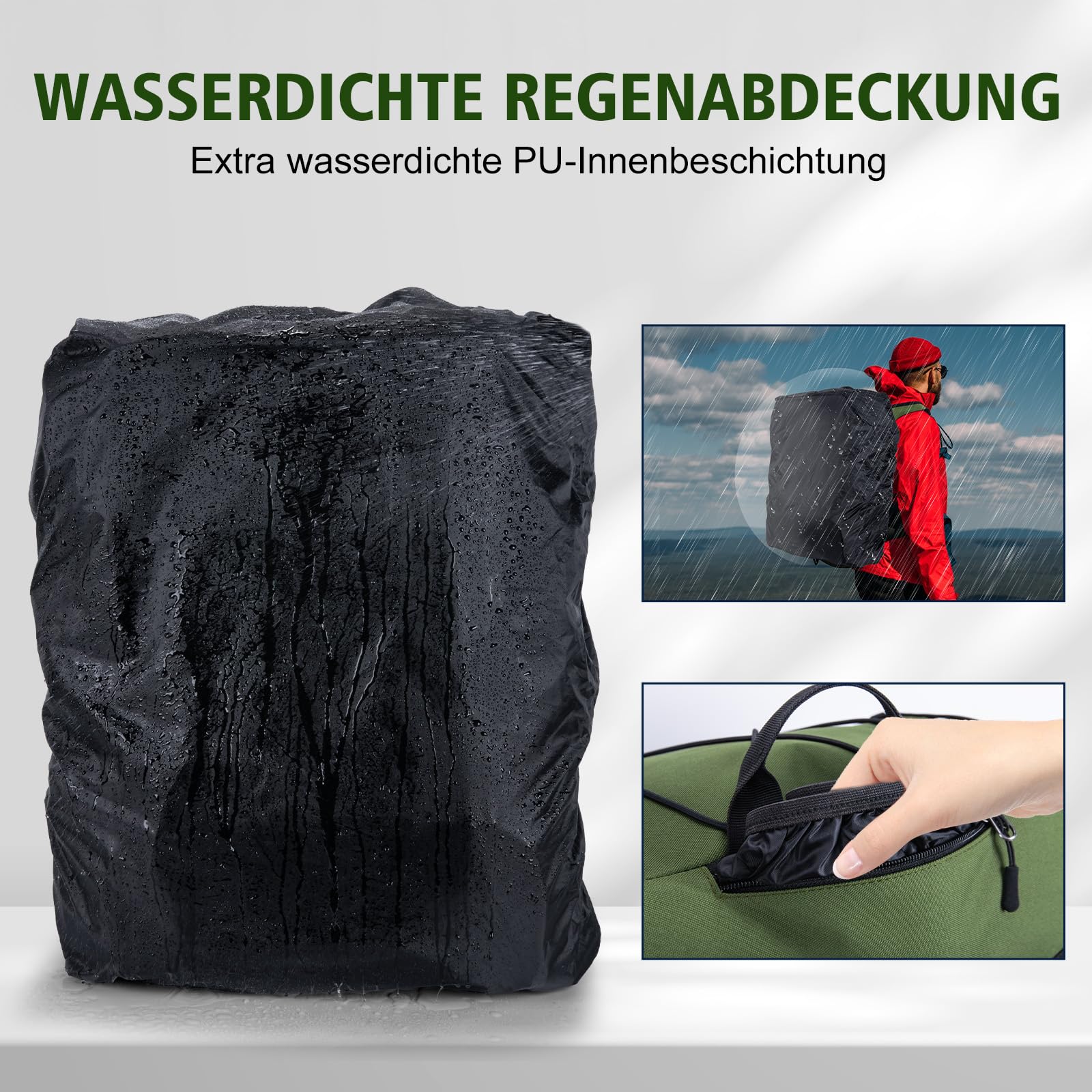 Goture Zaino da pesca da 72 l, con borsa termica (16 l), scomparto asciutto e bagnato, scomparti regolabili, borsa impermeabile per attrezzi da pesca, campeggio, escursionismo, Verde Militar, Zaino