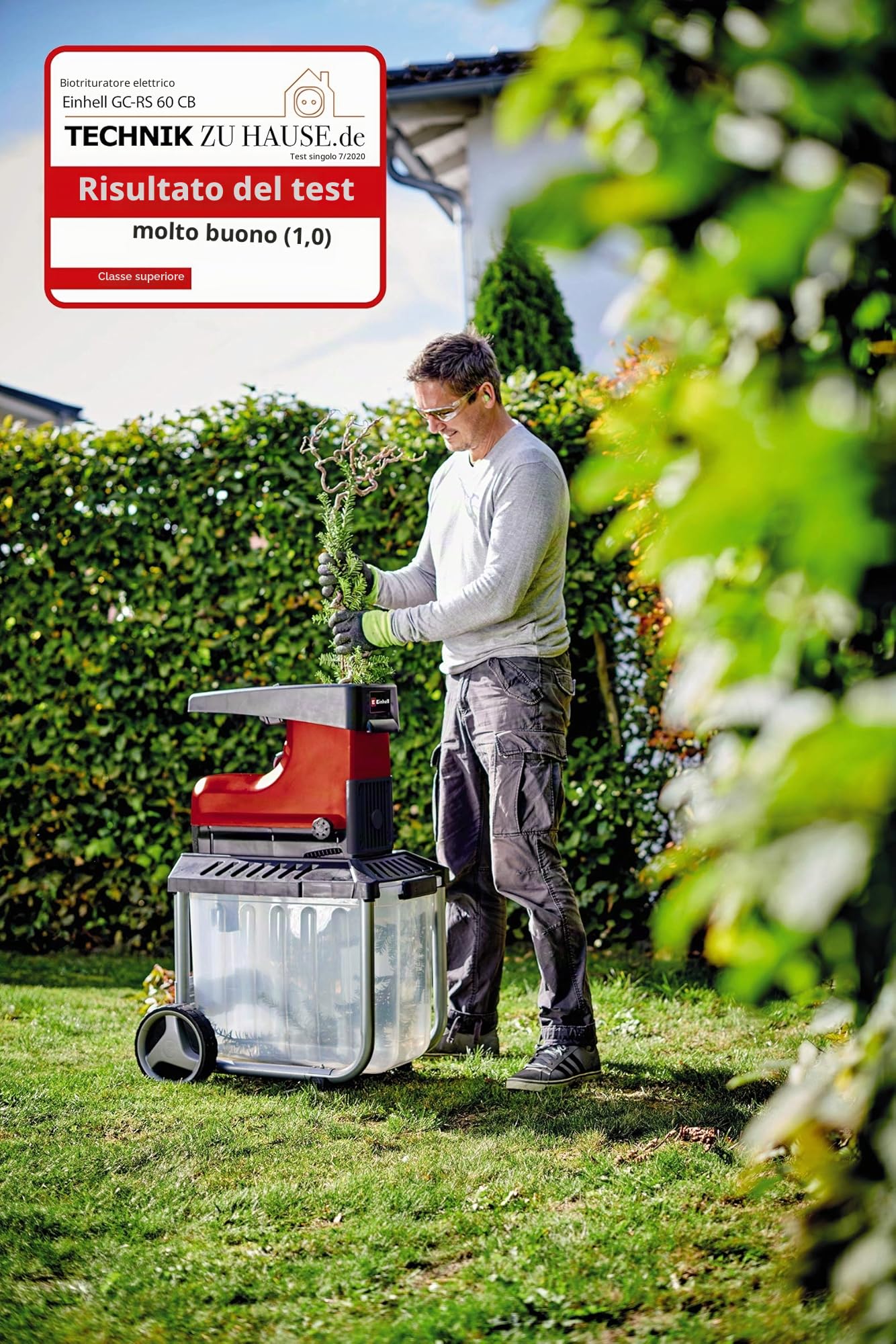 Einhell GC-RS 60 CB - Frantoio silenzioso per piante (2800 W, cilindro da taglio, vassoio da 60 L, interruttore di sicurezza integrato)