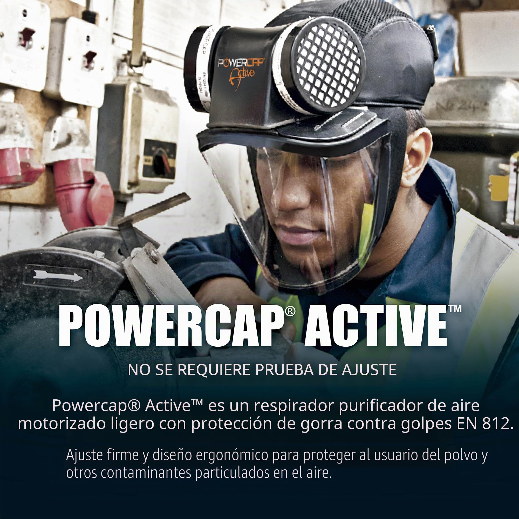 JSP PowerCap Active Respirador Motorizado con Gorra Antigolpes | Protección contra polvo y partículas. Batería 8 h y USB. TH1. Madera, bricolaje. EN 12941 & EN 812.
