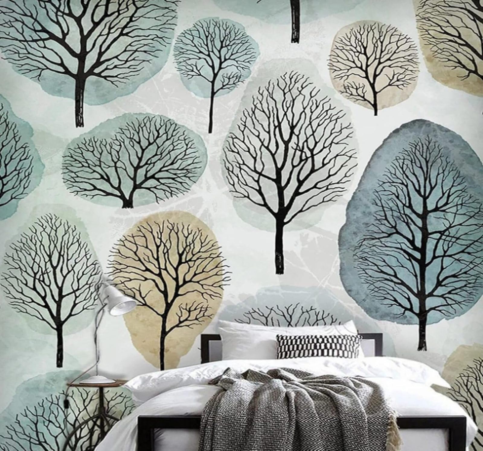XLMING Minimalist Retro Hand Drawn Trees Pattern 3D Wallpaper Luxury Silk Study Dining Feature Sofa Grey Bedroom Living Room Tv Decorative Wall-430cm×300cm