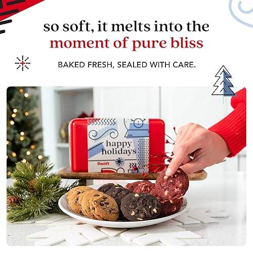 Miniatura 4 de David's Cookies Happy Holidays Mini galletas en lata de muestra dulce, galletas recién horneadas de tamaño de bocado surtido en lata festiva de
