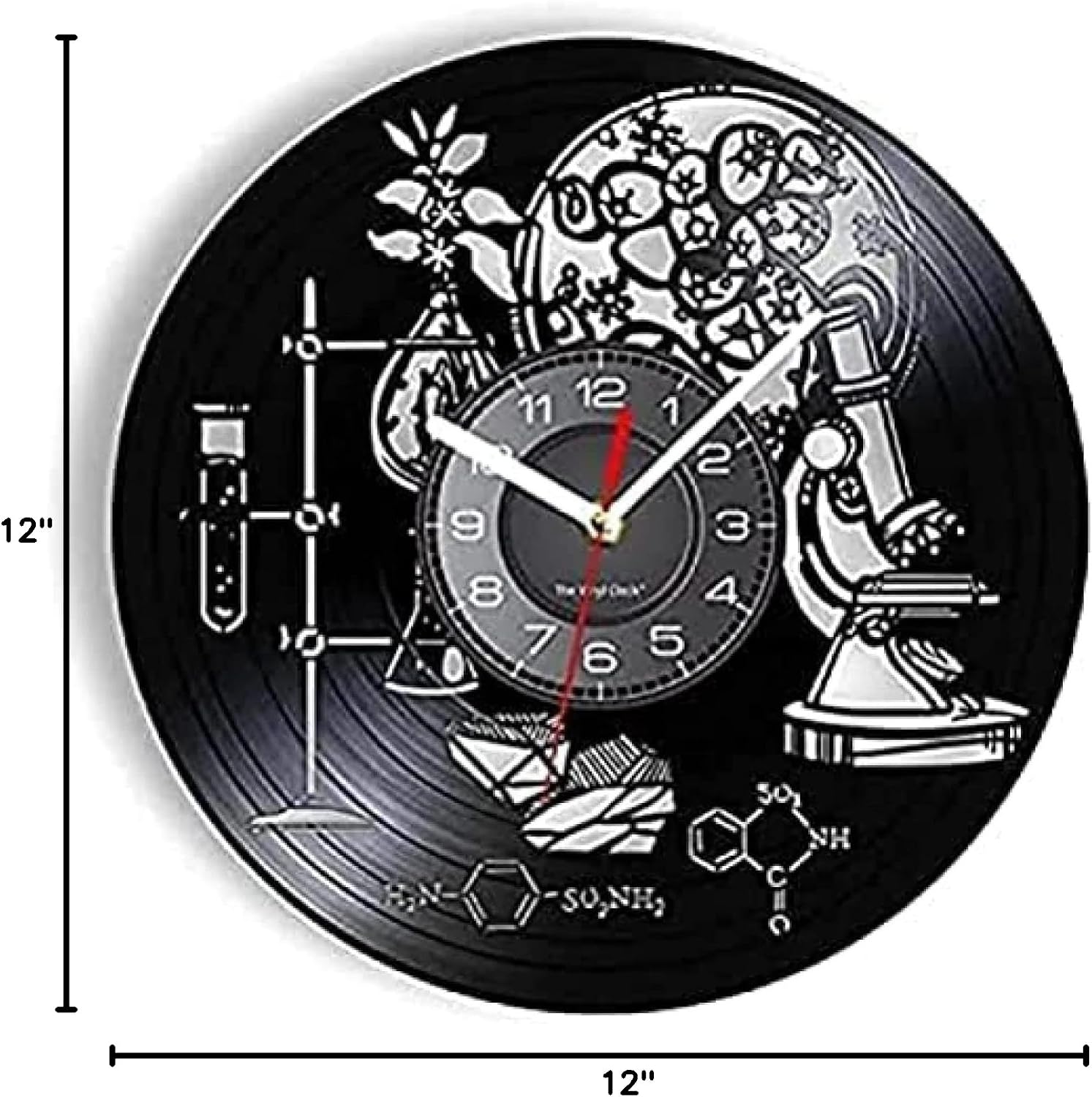 Wall Clock Science Tools Chemistry Laboratory Wall Decor Vinyl Record Wall Clock Biology Science Dopamine Molecule Clock Vintage Scientist
