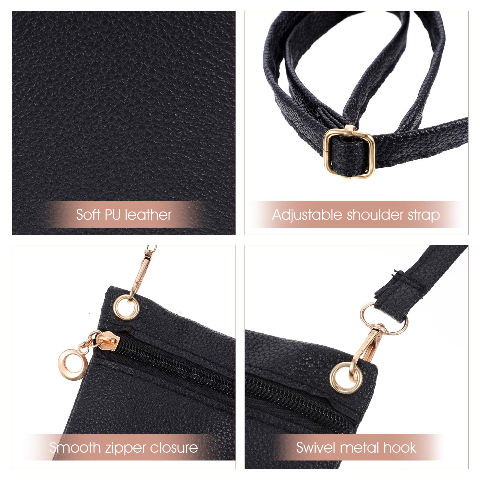 Torebka na telefon komórkowy, mała torba na telefon ze skóry PU, z paskiem crossbody, portfel na telefon crossbody, torebka na zakupy na zewnątrz, czarna