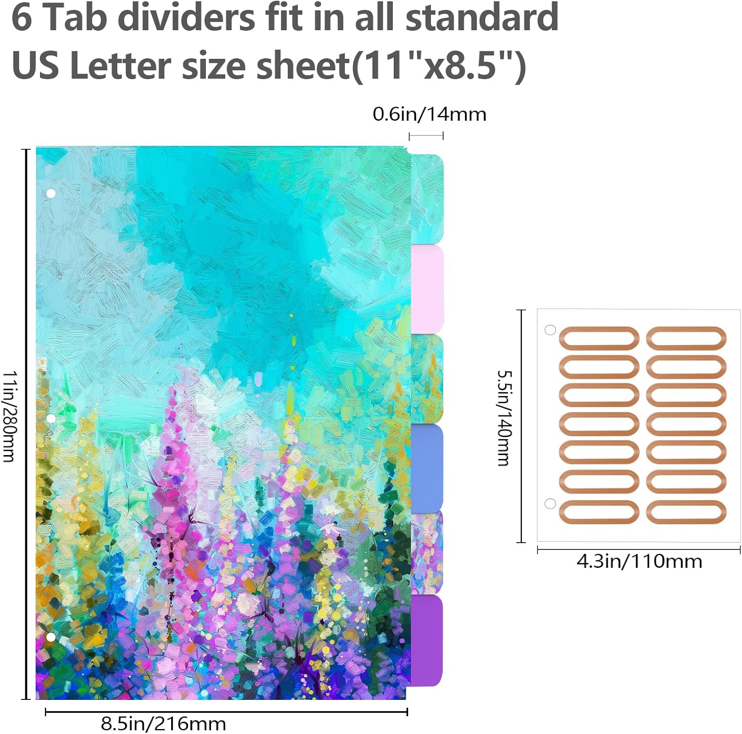 3 Ring Binder 2 Inch Ring, 2 Interior Pockets, 6 Tab Dividers, Low Profile Clipboard with Storage, Fashion Cute Binder and Labels Stickers for School Office (Purple Oil Painting)