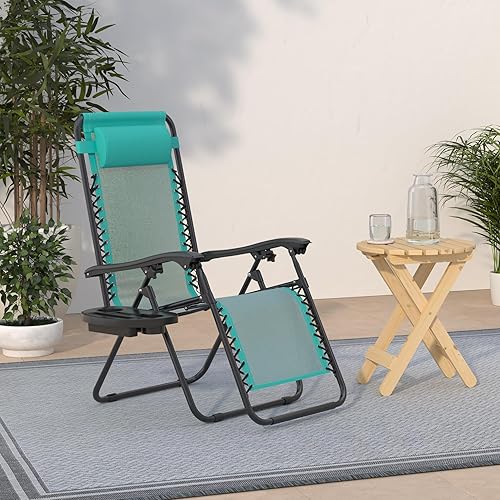 Miniatura 36 de Best Choice Products Juego de 2 sillas reclinables ajustables de malla de acero con gravedad cero con almohadas y bandejas portavasos, color arena