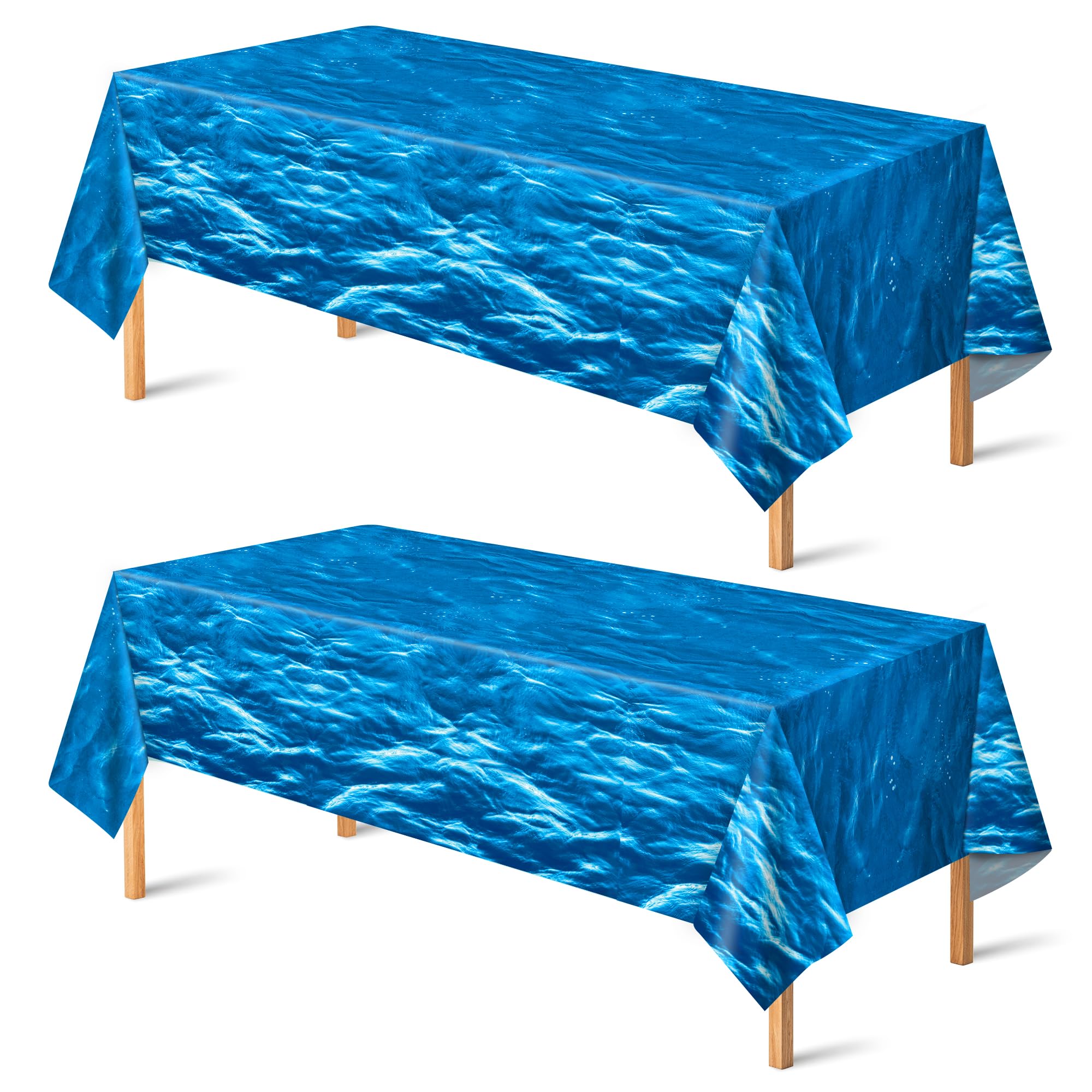 OHOME 2 Pack Beach Party Decorations - Ocean Waves Plastic Tablecloth for Pool Party Decorations - Sea Water Print Table Cover for Summer Birthday Beach Theme Blue Backdrop Banner