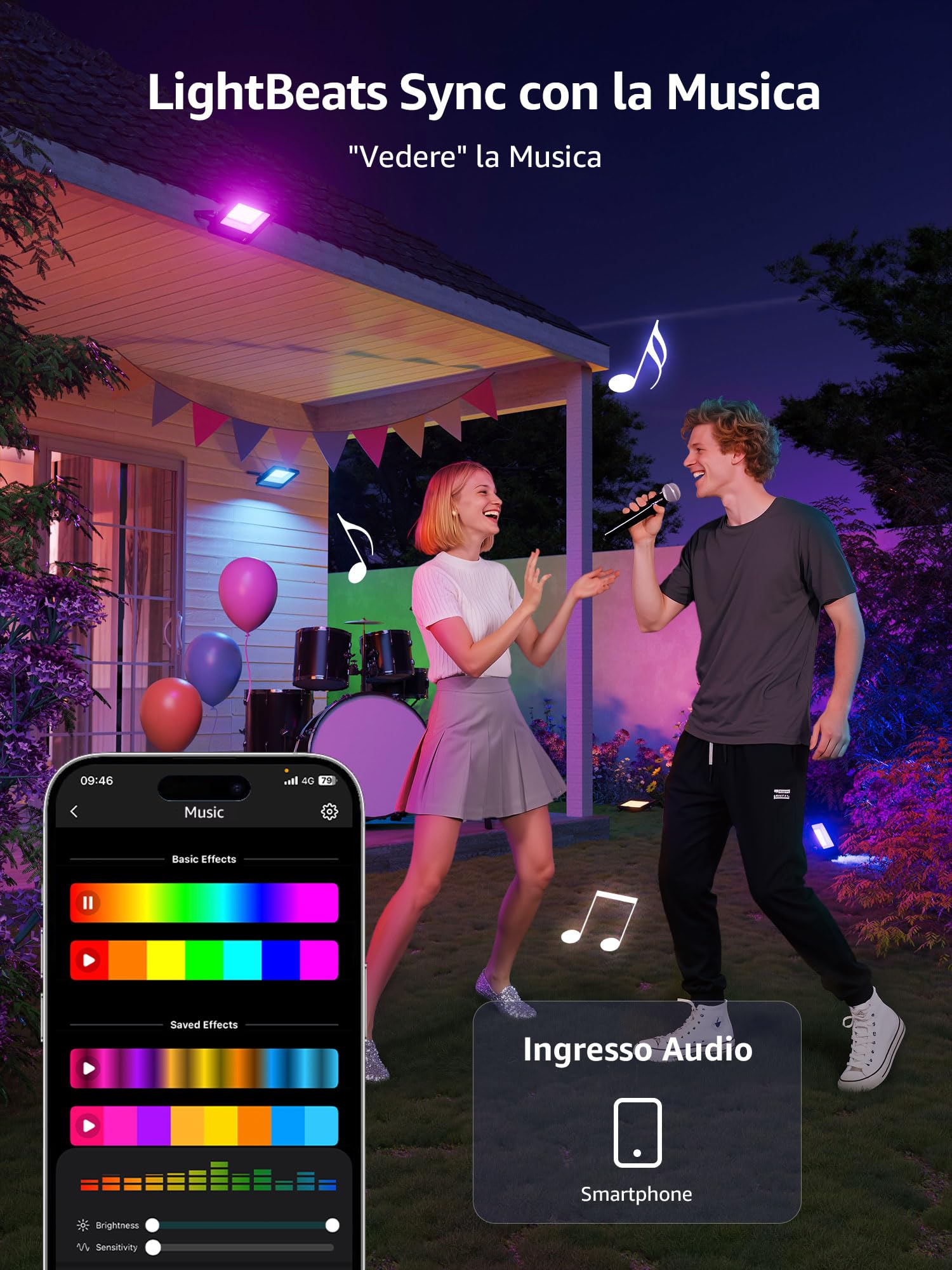 Lepro F1 AI Faretto LED da Esterno 50W, Faretto da Giardino RGB Dimmerabile