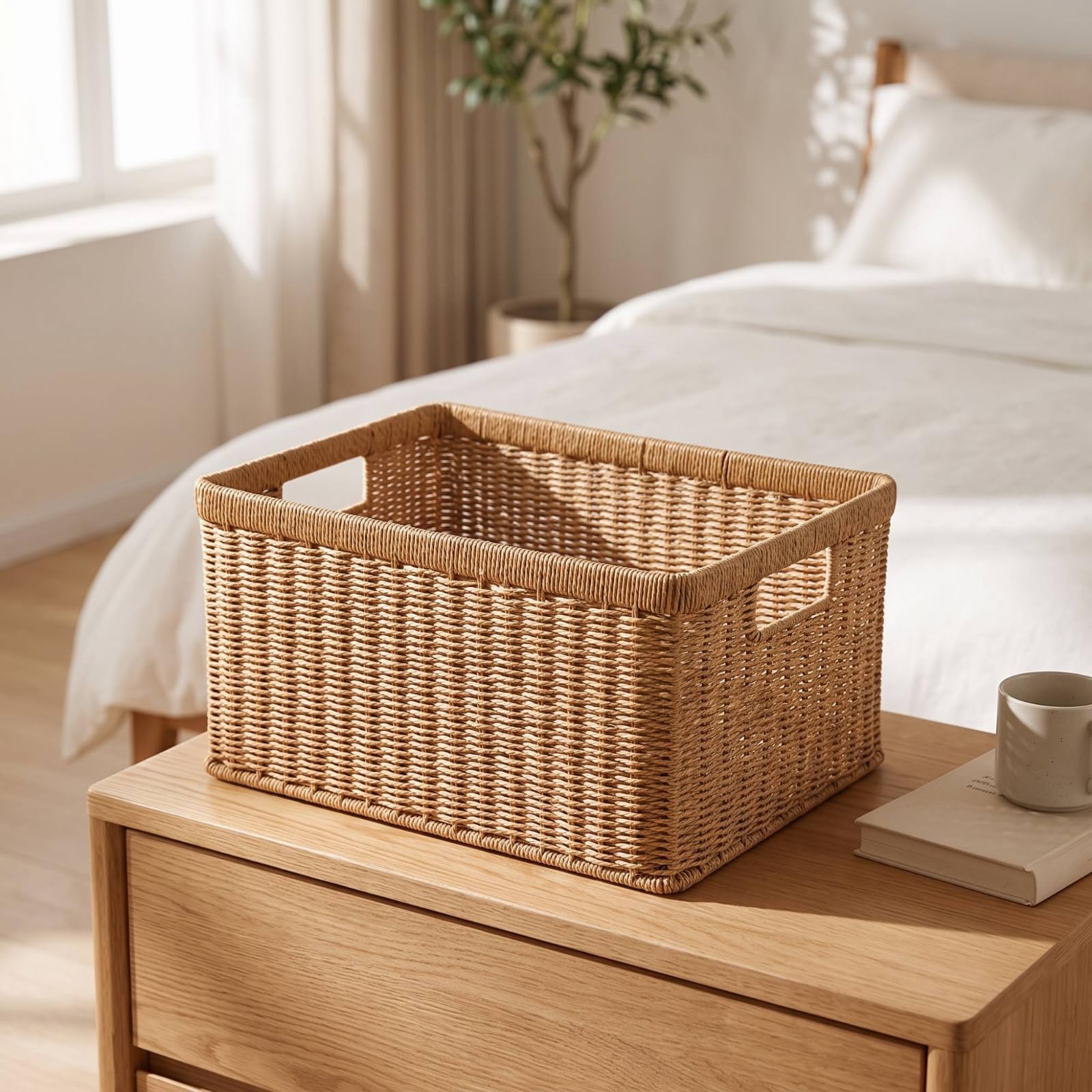 Cesta Cuerda Papel Transpirable | Rectangular, Resisn, Cesta con, para Armarios, 50x35x24cm