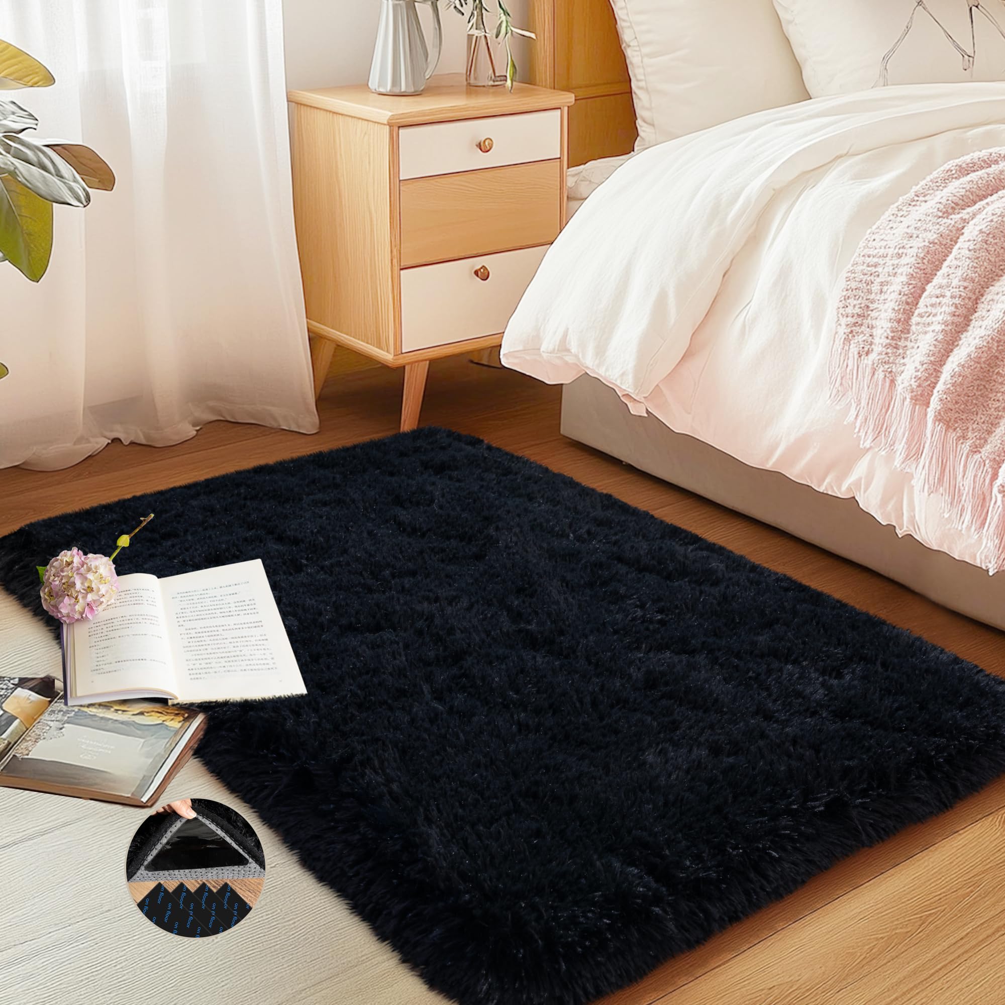 AAFKK Black Area Rug for Bedroom 2x3 Small Rugs for Living Room Nursery Kids Room Dorm Home Decor