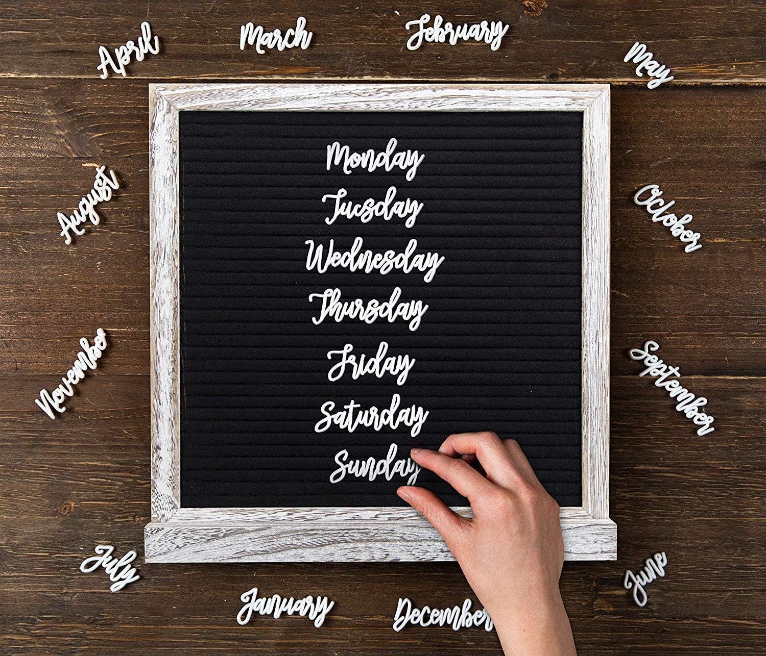 Letter Board 12"x12" Rustic Double Sided (Black & Gray) +690 Pre-Cut Letters +Cursive Words +Stand +Upgraded Wooden Sorting Tray | Felt Letter Board with Letters, Letterboard, Word Board