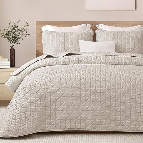 Exclusivo Mezcla Juego de ropa de cama individual para todas las estaciones, colcha ligera y suave de color beige brich tamaño individual con patrón