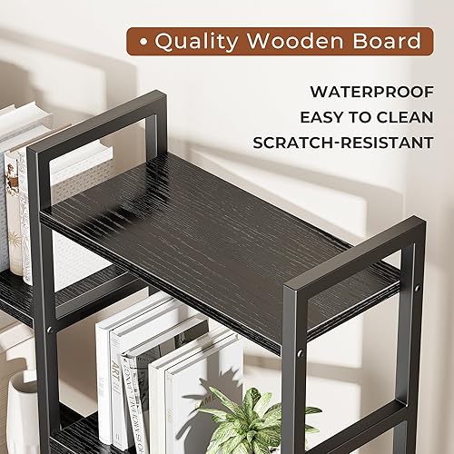 Miniatura 27 de SUPERJARE Estantería triple de 4 niveles, estantería con 11 estantes abiertos, estante ancho para el hogar y la oficina, color gris Negro -,Marrón