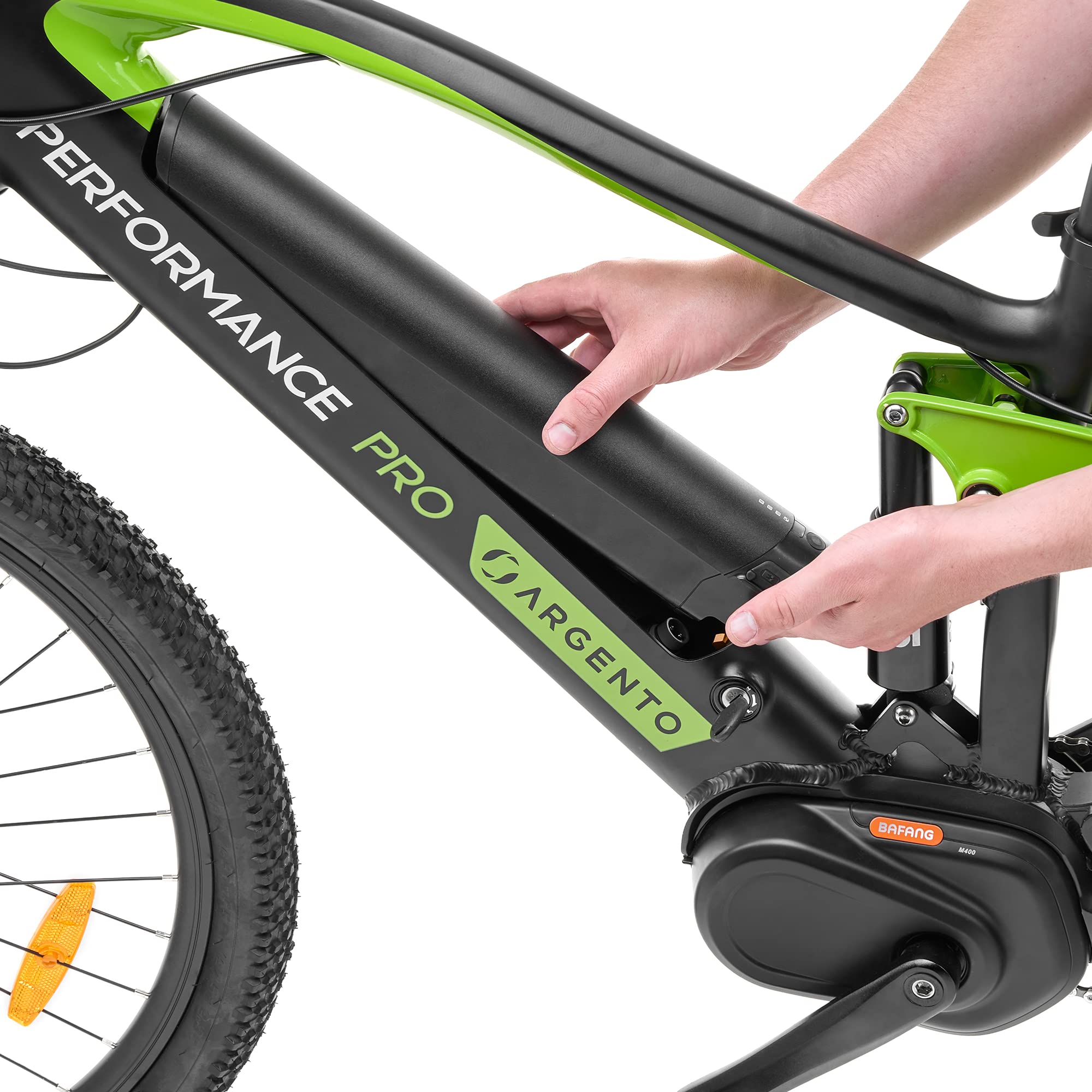 Argento, Performance Pro, Vélo de Montagne électrique, Moteur 250W, Batterie 468WH, 27.5 Pouces, Noir et Vert