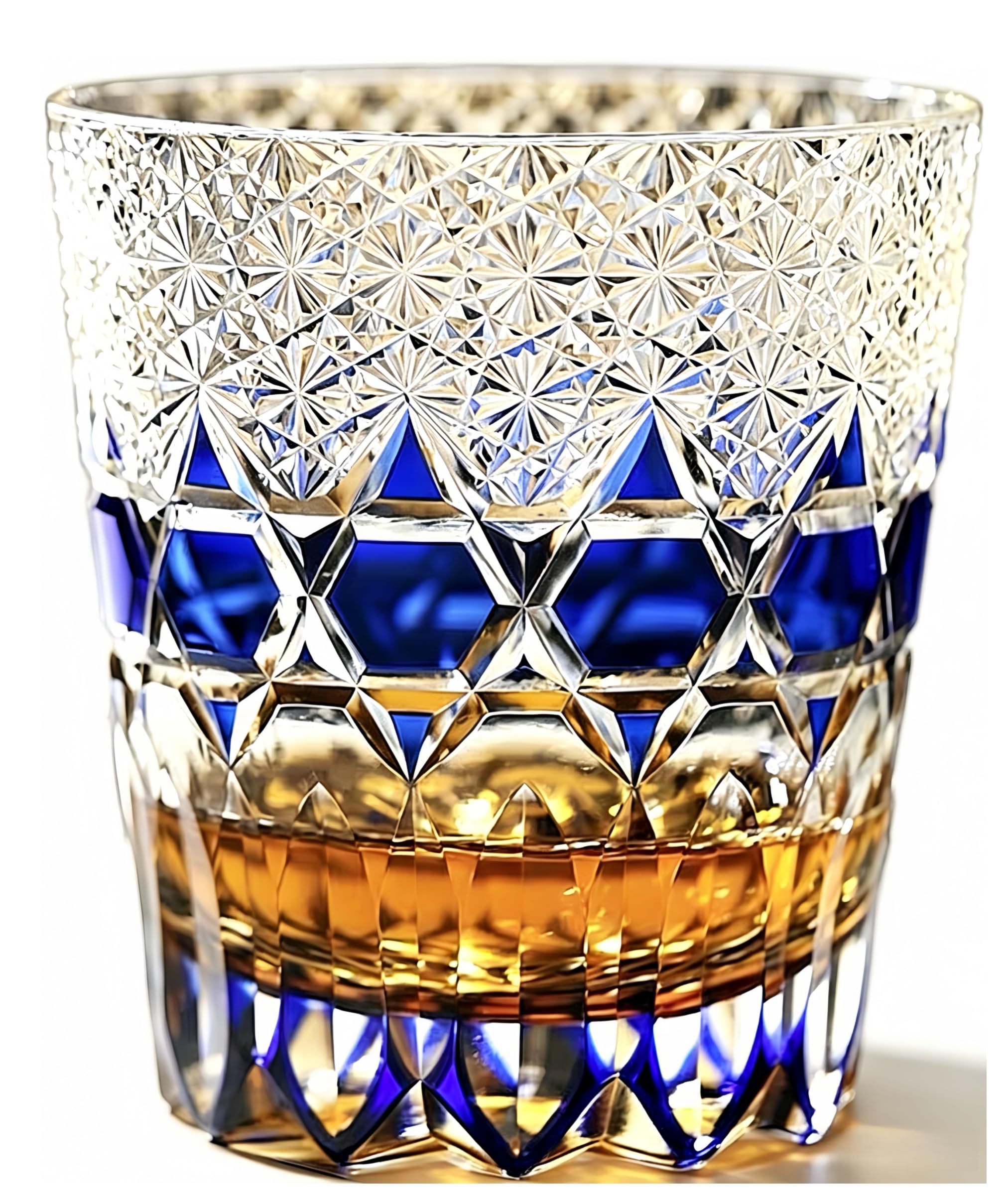 JEKE Vaso de whisky de cristal cortado a mano, 320 ml, vasos de whisky, cóctel, vodka, cerveza, en caja de regalo (azul)