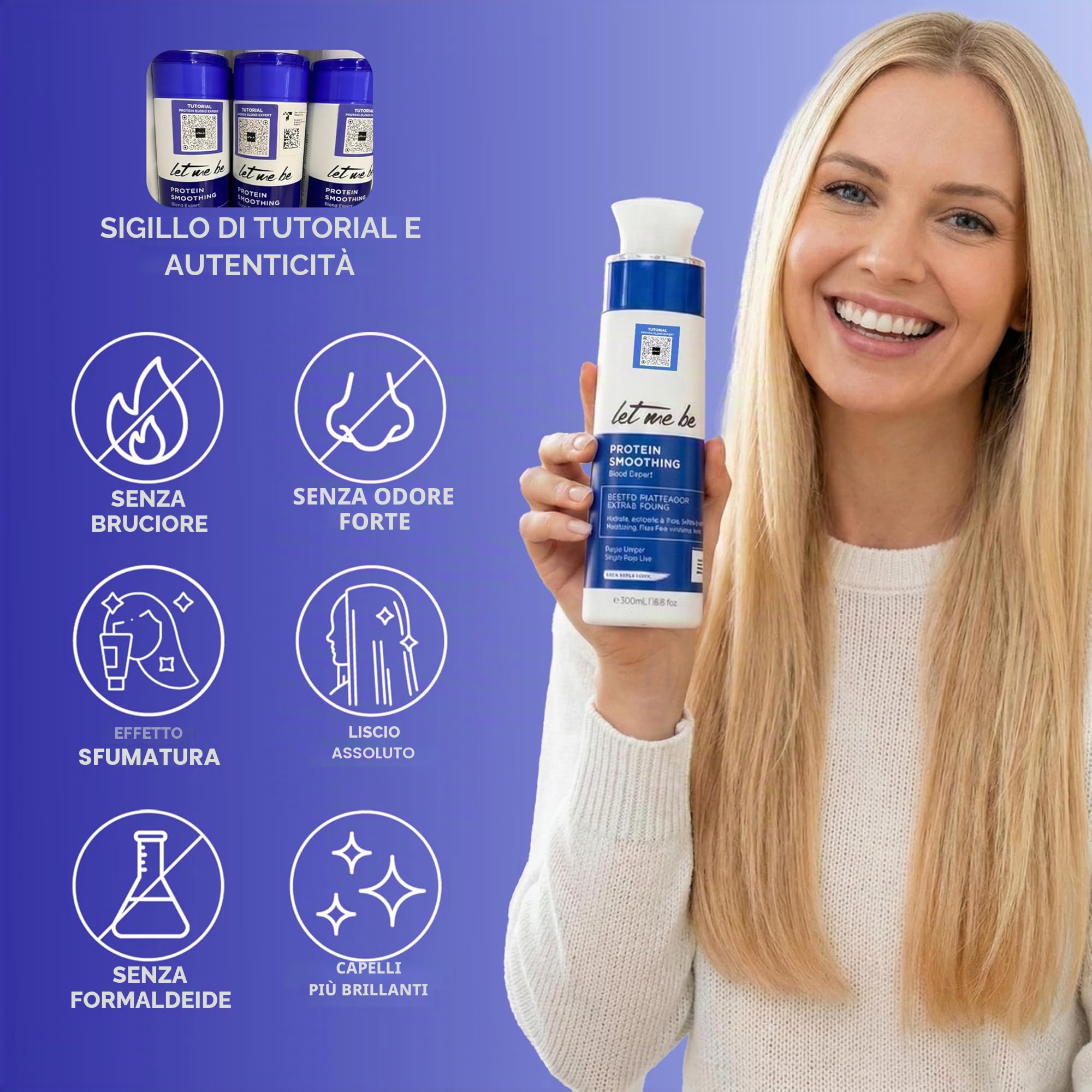 Let Me Be - Protein Smoothing Blond Expert | Keratina Lisciante per Capelli Biondi, Grigi e Decolorati | Effetto Antigiallo | Stiratura Brasiliana Organica in Fase Unica, Senza Formaldeide - 500ml