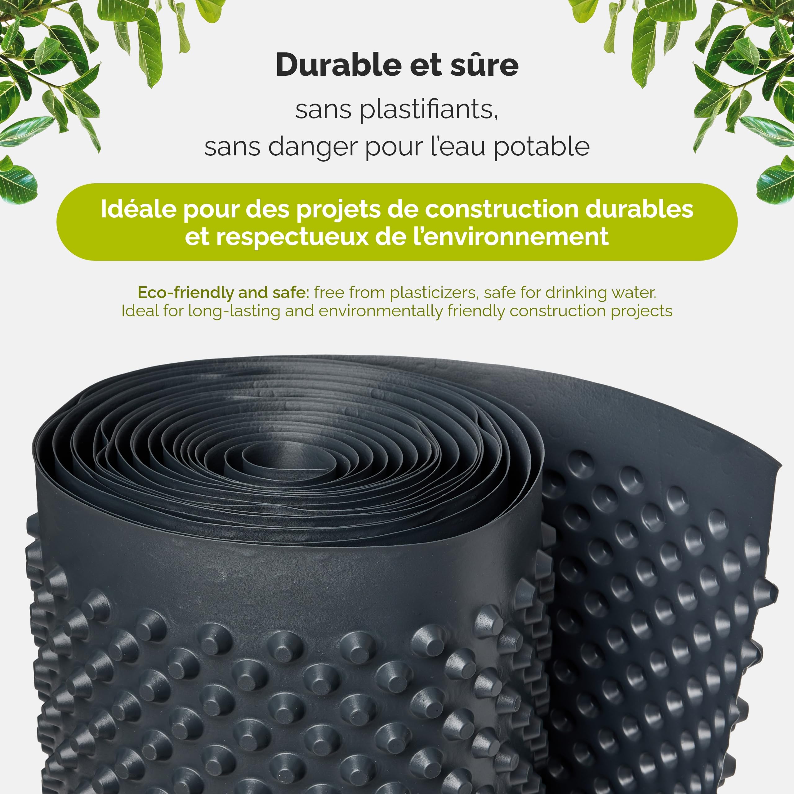 Garronda membrane à picots HDPE 400 g/m² - Film de drainage et étanchéité - Protection murs enterrés, fondations, jardin surélevé - 1 m × 10 m GD-0160