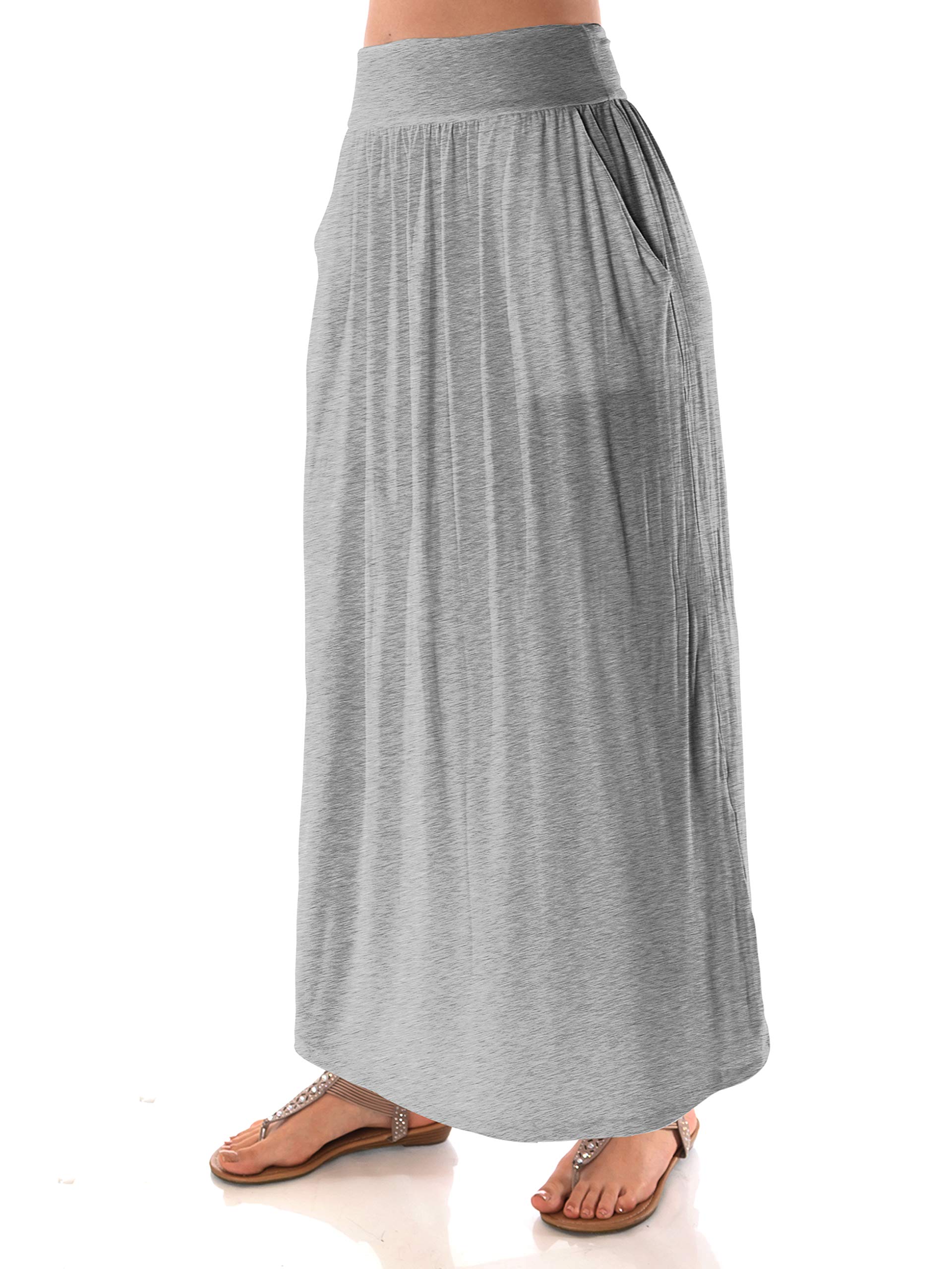 DFF Shop Women's High Waist Shirring Maxi Skirt with Pockets (Size: S - 5X)