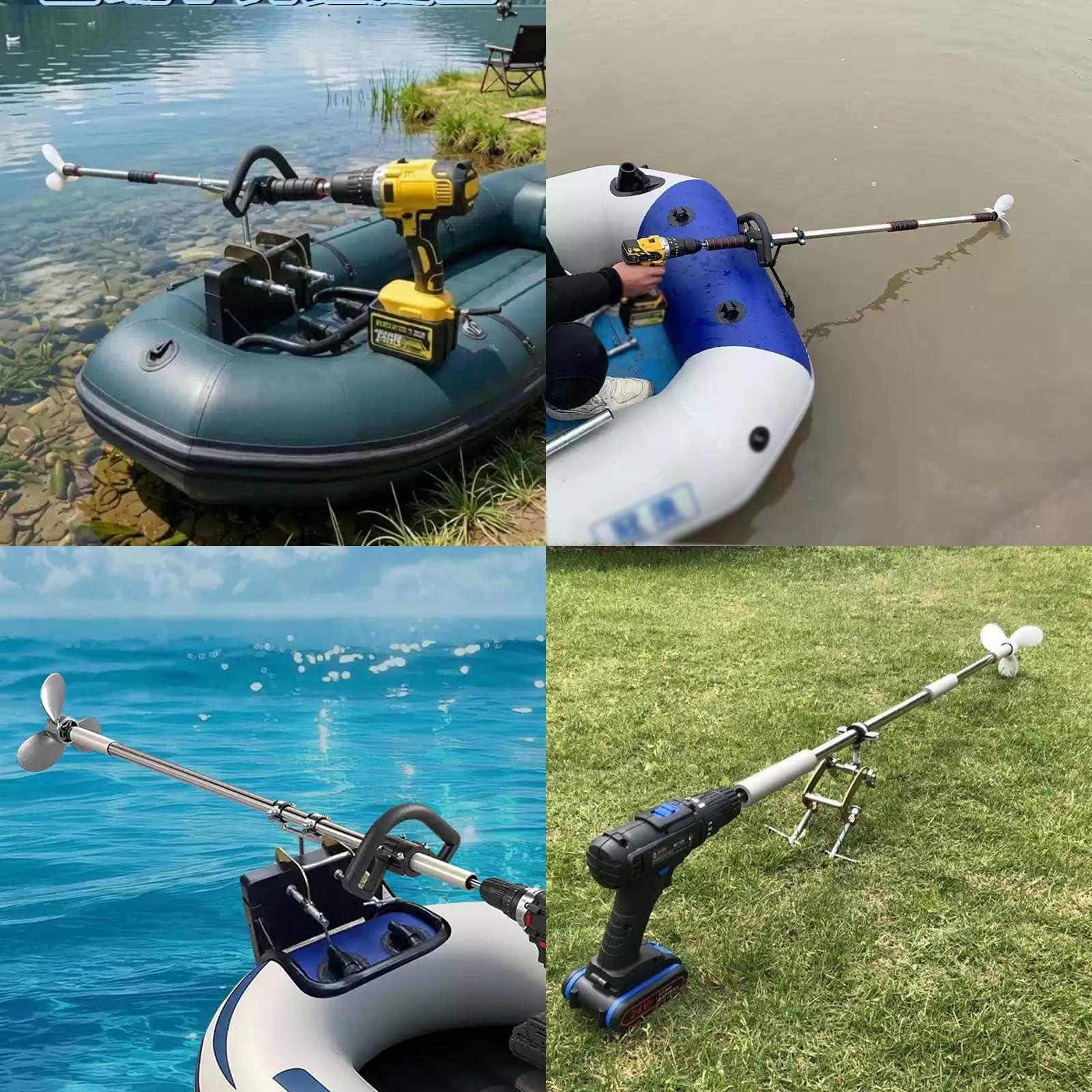 Remo motorizado Kayak Remo Motorizado Ligero para (Taladro No Incluido); Motor Fueraborda Portátil para Lagos Y Arroyos; Propulsor con Montaje En Remo