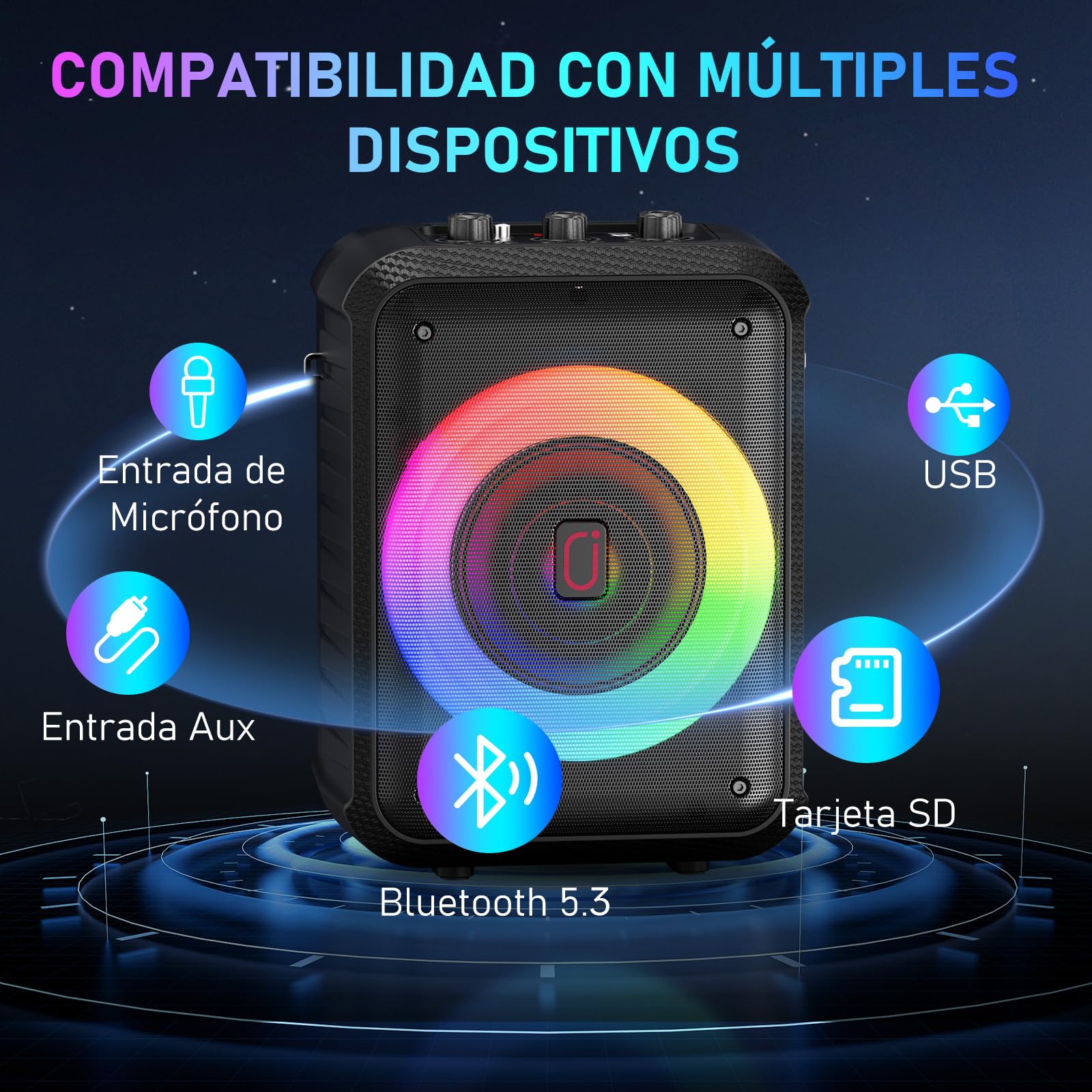 HWWR Máquina de karaoke, Dispositivo de karaoke con 2 micrófonos, Dispositivo de karaoke Bluetooth portátil con luces DJ, sistema Pa, ideal para reuniones familiares y como regalo para adultos y niños
