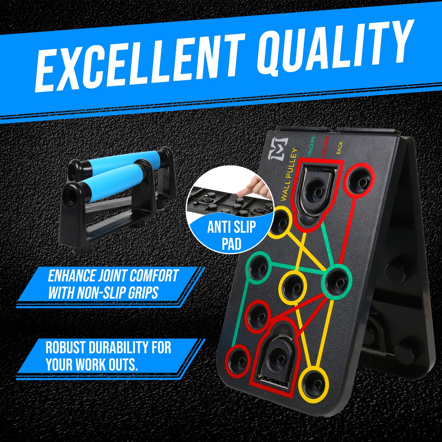 Push Up Board Exercise Equipment by Miliorari - At Home Workout Equipment - Includes Resistance Bands Set, Ab Roller Wheel, Pilates Bar - Full Body Workout for Men & Women, Gift for Boyfriend