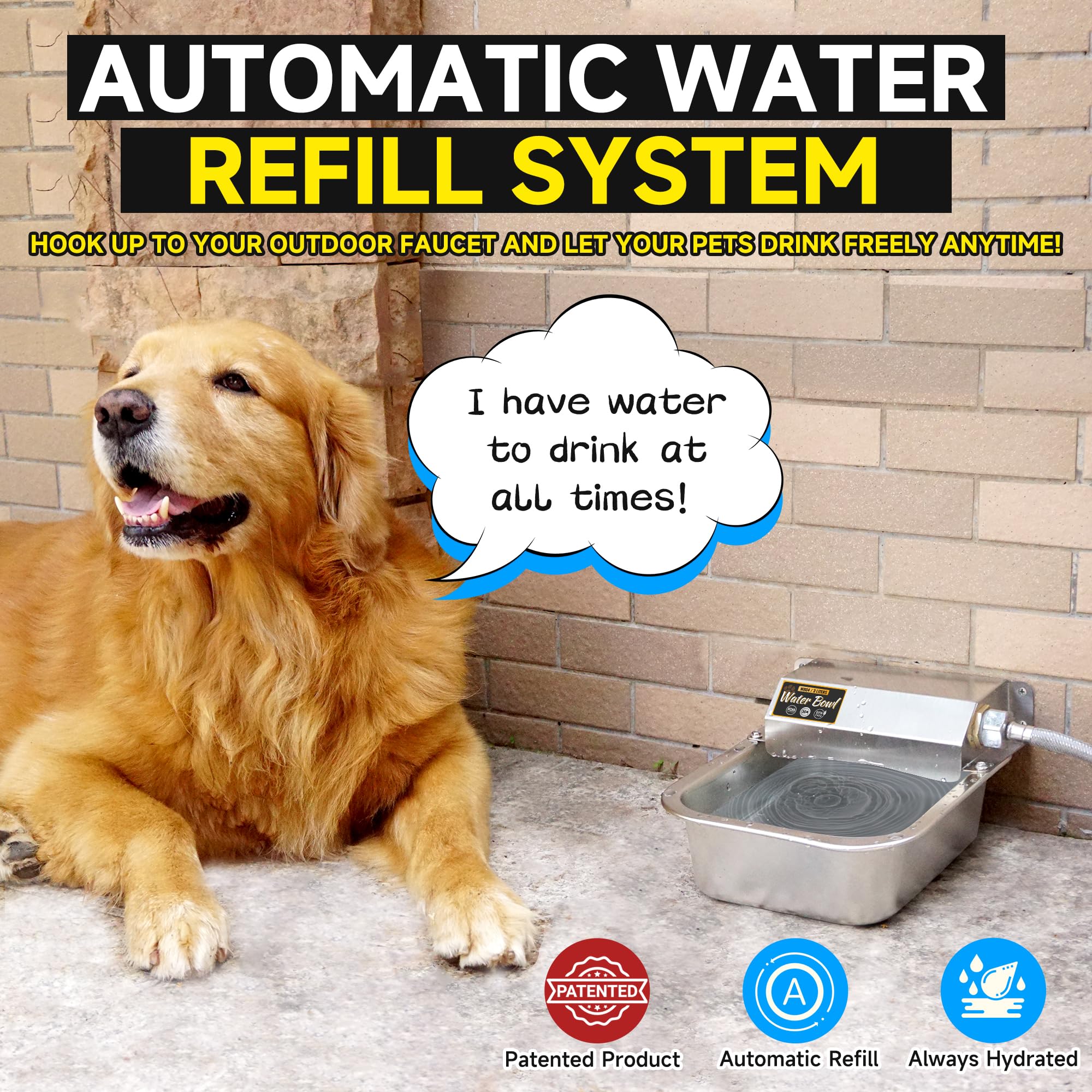 PETIMI Dispensador automático de Agua para Perros, Cuenco de Agua para Perros al Aire Libre, comedero de Agua de Acero Inoxidable 304 para Mascotas pequeñas a Grandes, Bebedero Grande para Ganado
