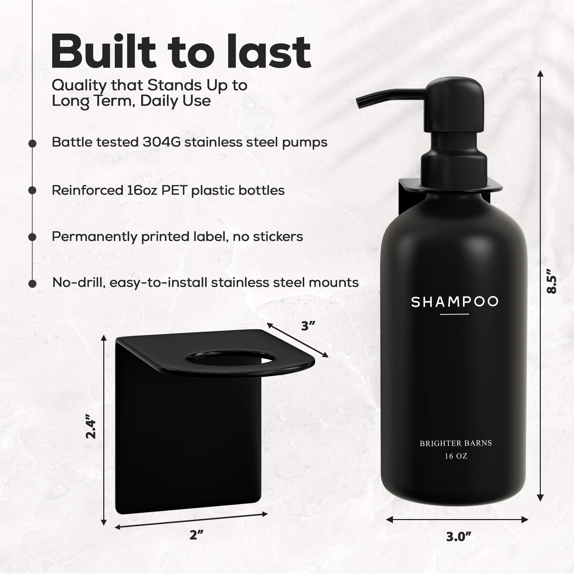 Brighter Barns Shampoo- und Conditioner-Spender-Set, Wandmontage, 3 Kammern, kein Bohren, Shampoo-Flaschen für Duschwand, nachfüllbarer Kunststoff-Duschseifenspender für Airbnb, Wohnmobil, Hotel