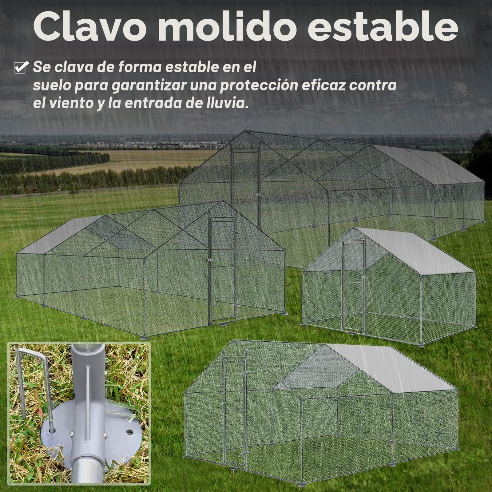 Gallinero 4 x 3 x 2 m, para gallinas con techo de PE sombreado, de acero galvanizado con cerradura, voliera para jaula de pollo, para animales pequeños