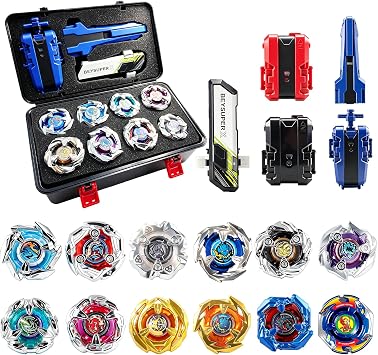 X Battling Set, 12 Spinning Tops, 3 Launchers and 1 Grip with Storage Box, Battling Game Toy Great Gift for 6+ Years Old Boys