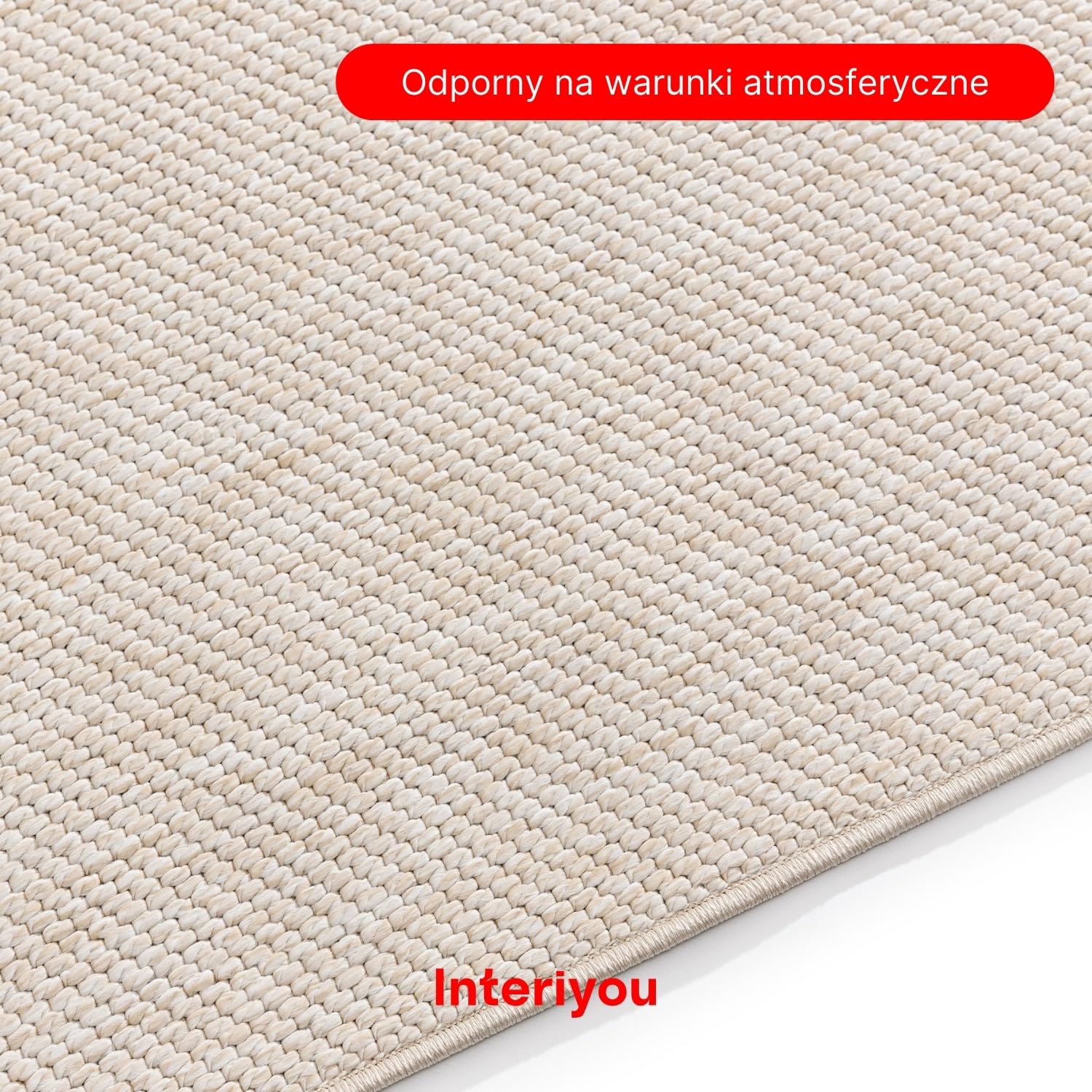 Interiyou dywan zewnętrzny Asti - Chodnik 80x250 cm Kremowy - Wygląd juty, odporny na warunki atmosferyczne, balkon, taras, ogród, kuchnia, odporny na promieniowanie UV, płaski splot
