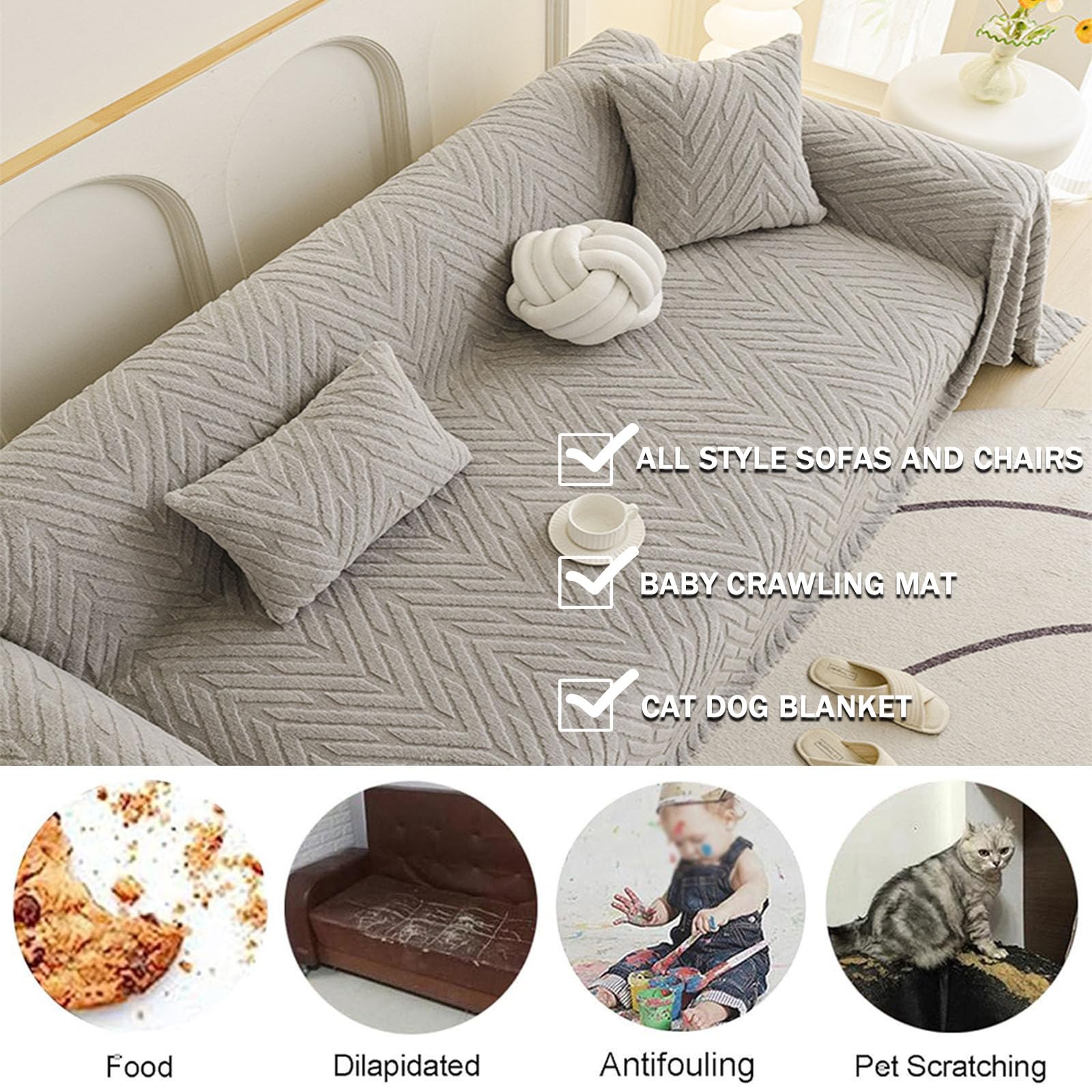 Fansu Jacquard Felpa Funda de sofá 1 2 3 4 5 Plazas Invierno Cómoda Manta Cubre Sofa Grande Multiusos Funda Protectora de Sofás Toalla Cubre Sofà Cubierta de sofá para Hogar Oficina (Gris,180x500cm)