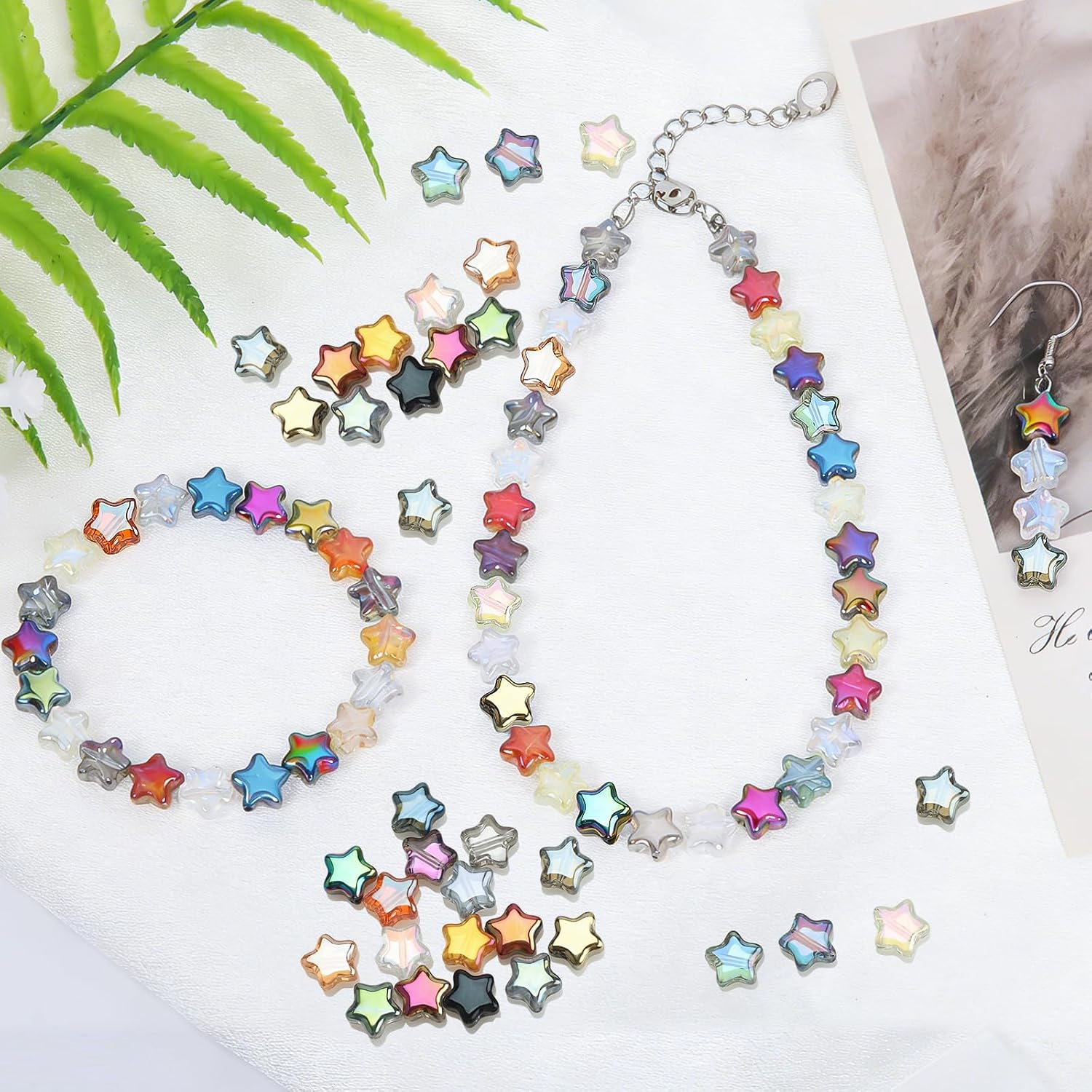 Glass Beads, KLFHS 100PCS 8MM Star Beads, Cute Star Bead Mixed Color Glass Bead Bulk for DIY Jewelry Making Bracelet Necklace Earring Phone Strap Keychain Crafting