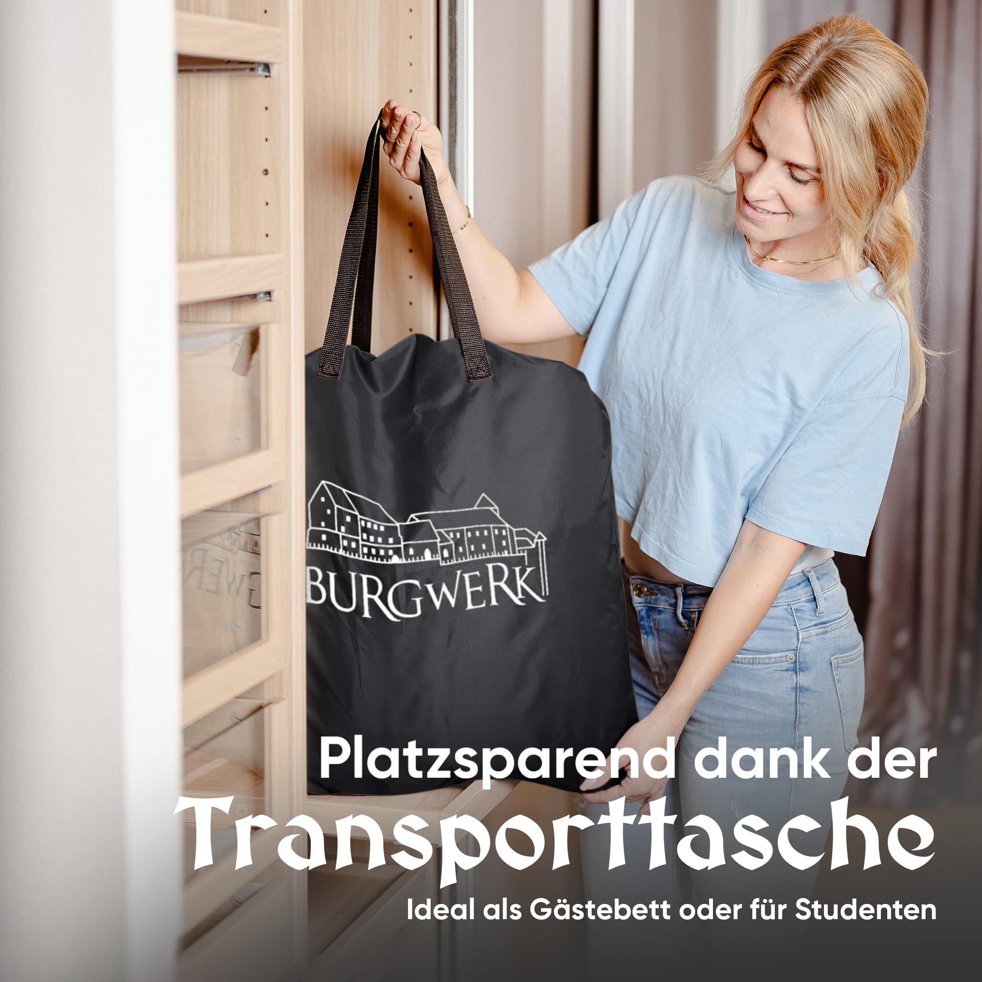 Burgwerk Premium Luftbett selbstaufblasend 2 Personen 203x152cm XL aufblasbare Matratze mit Pumpe