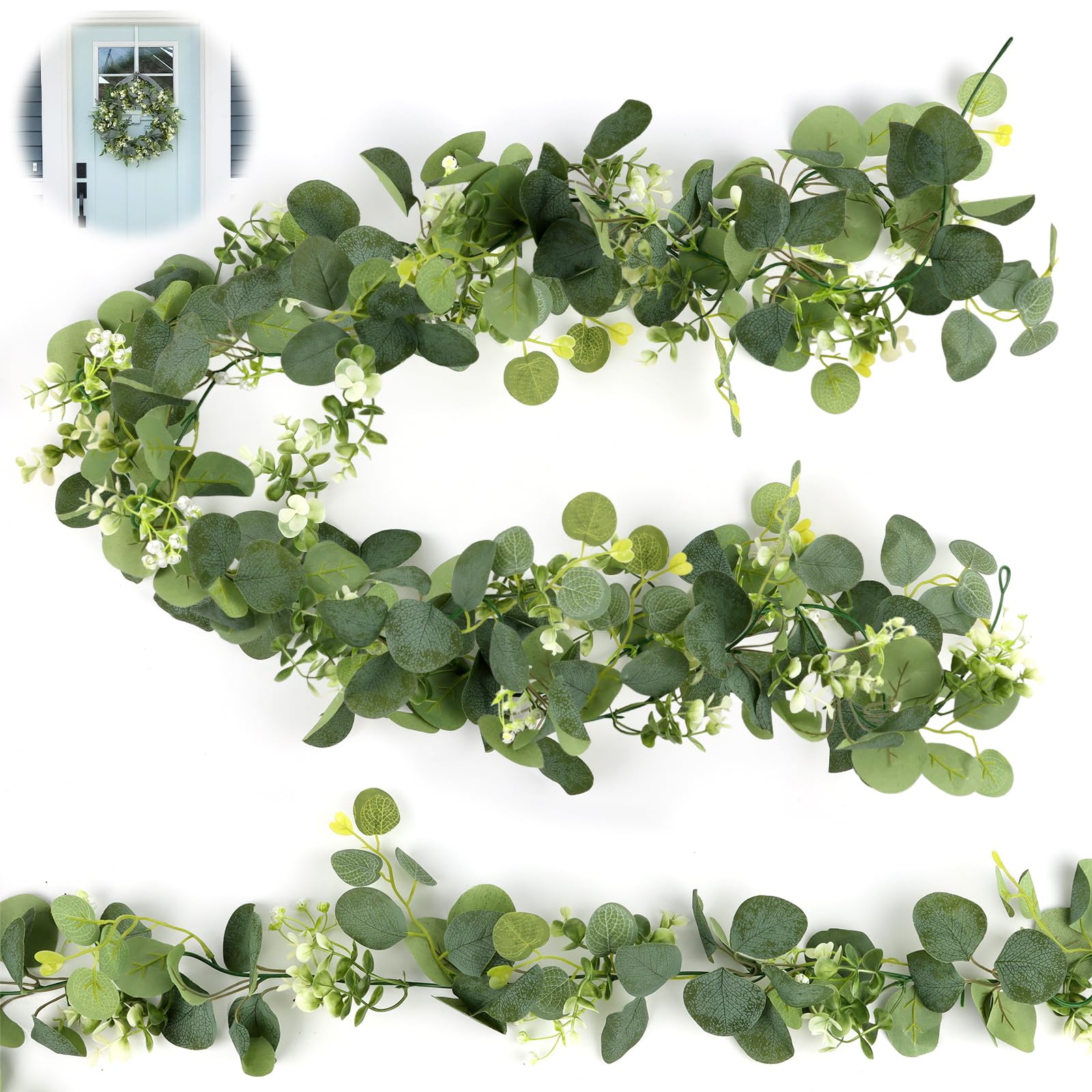 Amazon.de: 2 Stck Eukalyptus Girlande 1.8m, Knstliche Girlanden Eukalyptus,  Blumengirlande mit Weie Blumen Blumen Girlande, Bltter Girlande,  Knstliche Pflanze Girlande Grn, fr Hochzeit Zuhause Deko