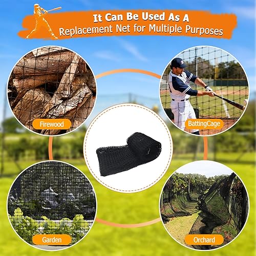 Miniatura 3 de Gagalileo Red de bateo de sóftbol de béisbol 28x14FT Red de repuesto para Beisbol Jaula de Bateo Práctica Patio trasero Jugadores Juveniles