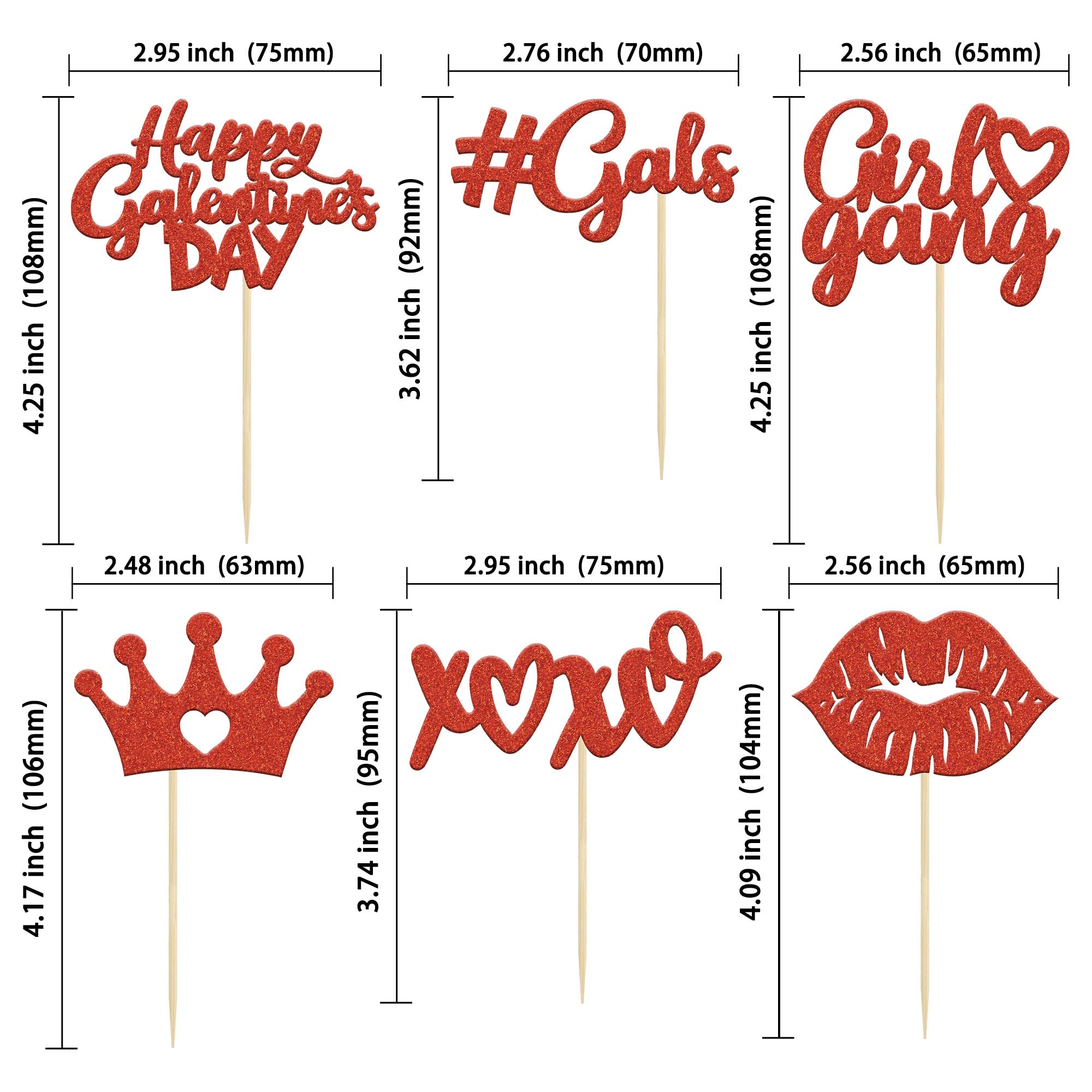 Gyufise 24 Pack Galentine's Day Cake Decorations Red Glitter Happy Galentines Day Cupcake Toppers for Galentine's Day Decoration Friends Galentines Party Decor Valentines Day Party Decorations