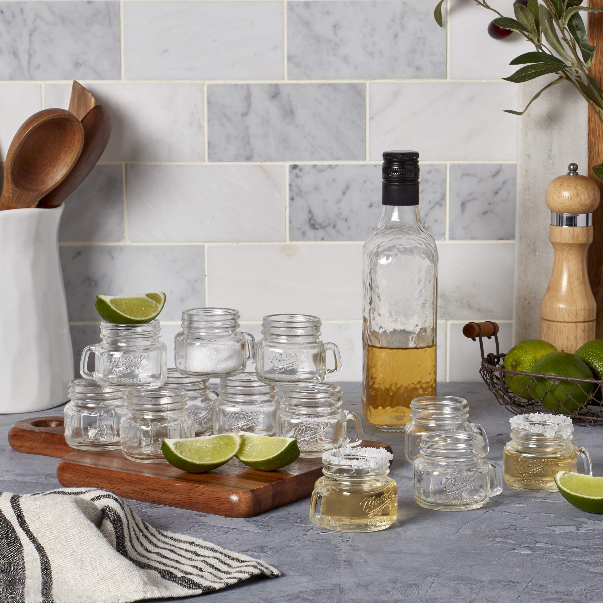 Mason Craft & More 6-Piece Glass Drinkware Vintage Mason Jar Shot Glasses with Handles Set for Tequila Whiskey Vodka Shots