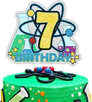 Science Happy 7th Birthday Cake Topper Chemistry Theme Cake Decorations Boys Girls Birthday Party Decor Supplies