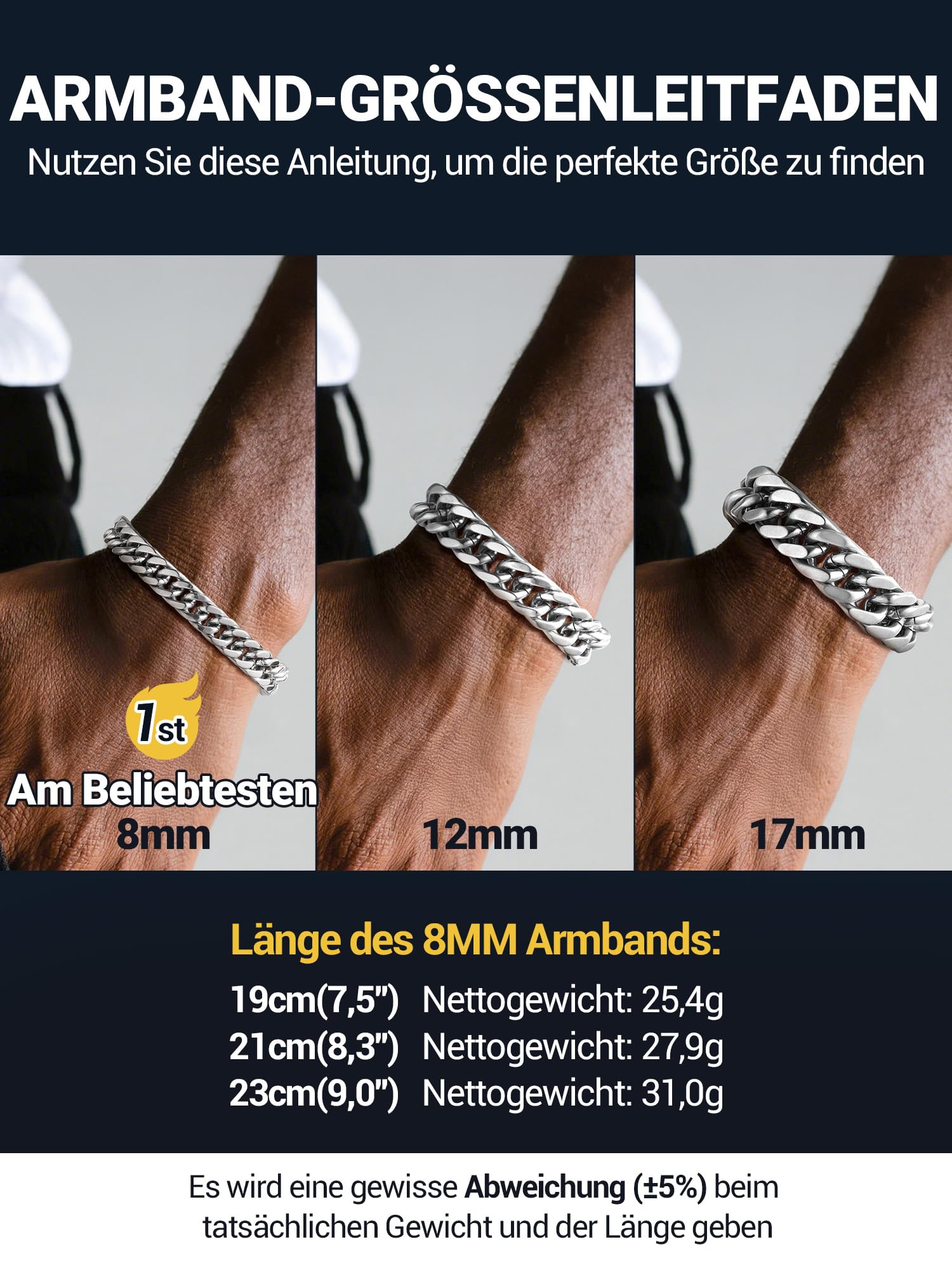 PROSTEEL Herren Armband Edelstahl/18k vergoldet/Schwarz Panzerkette Armband für Männer Jungen schwer Glieder Link Kettenarmband 19/21/23CM Armkette Hip Hop Rapper Modeschmuck 8mm/12mm/16,5mm/17mm