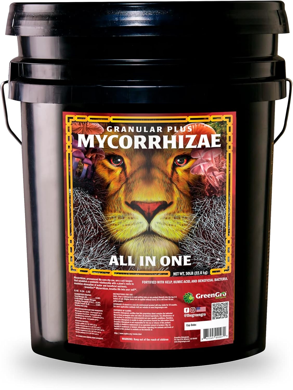 GreenGro Granular Plus Myco, All-In-One Fertilizer with Kelp and Humic Acid for Plants, Organic Root Stimulator Plant Food with Mycorrhizae for Indoor & Outdoor Gardens 50 lb