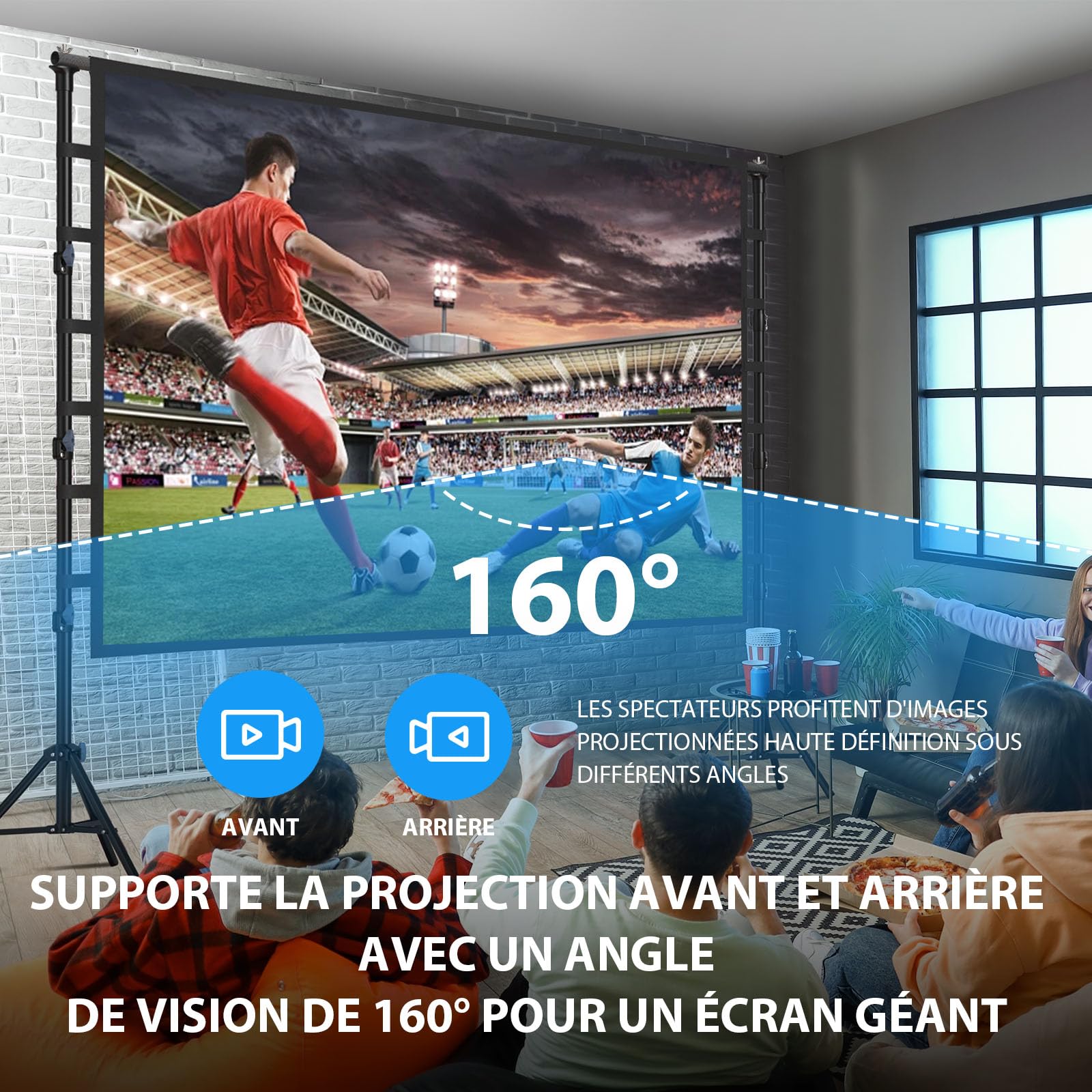 Écran de Projection Portable HD 180" avec trépied 16:9 4K HD Écran de Projection pour intérieur/extérieur avec Sac de Transport et Support réglable en Hauteur pour Home cinéma et Camping-Car