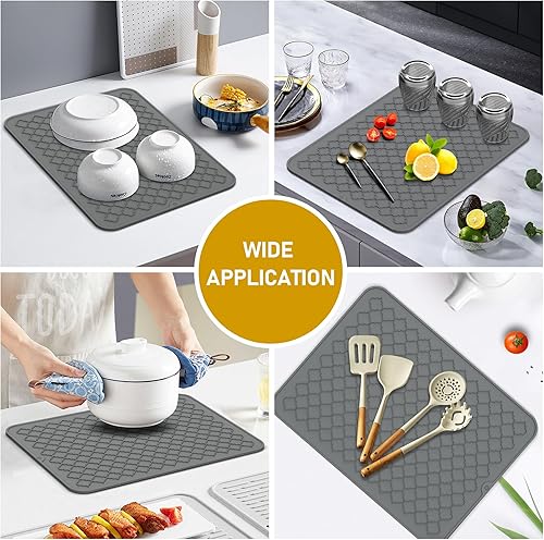 Miniatura 8 de Tapete de secado de platos de silicona gruesa de alta pureza, resistente al calor, tapete de secado de cocina de silicona, tapete de secado de