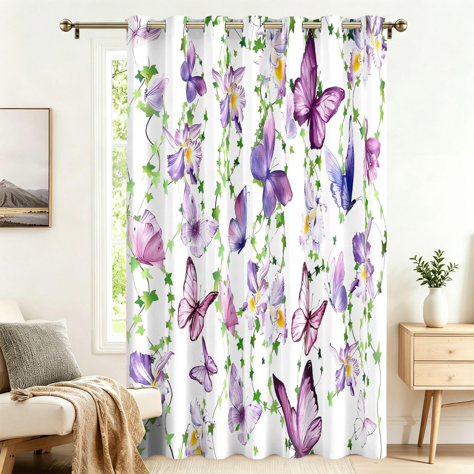 Fadaing Room Divider Curtains, Blackout, Vine Flowers Curtains with Eyelets, 1 Piece, 229 x 132 cm, Blackout Thermal Curtains, Heat Insulating, Winter, Summer, Thermal Protection, Indoor Sun