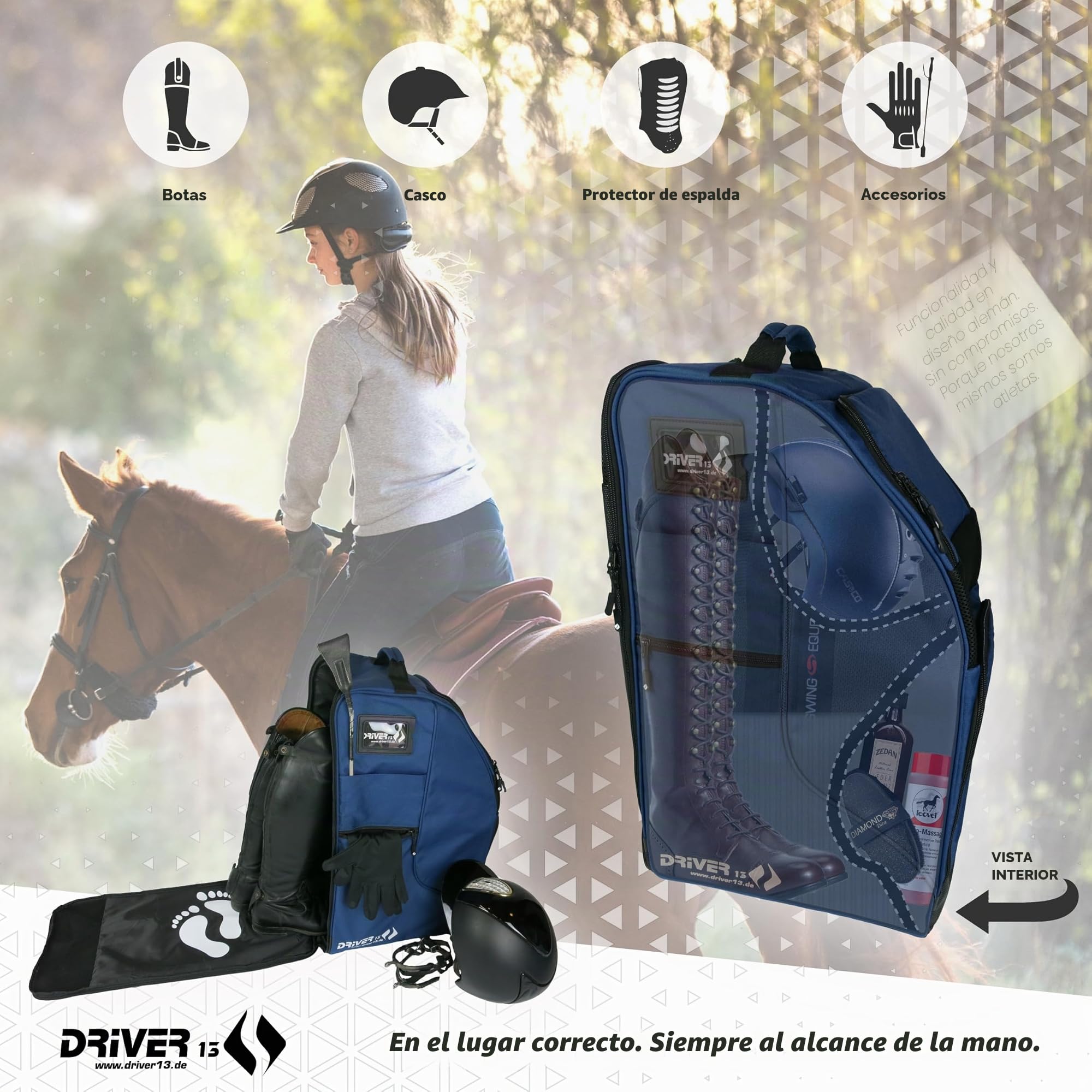 Mochila para botas de equitación con compartimento para casco, Driver13, muchos colores