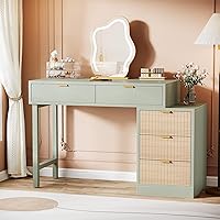 Tribesigns Mint Green Makeup Vanity Desk with 5 Drawers - Modern Small Dressing Table for Bedroom Narrow Spaces (No Mirror)
