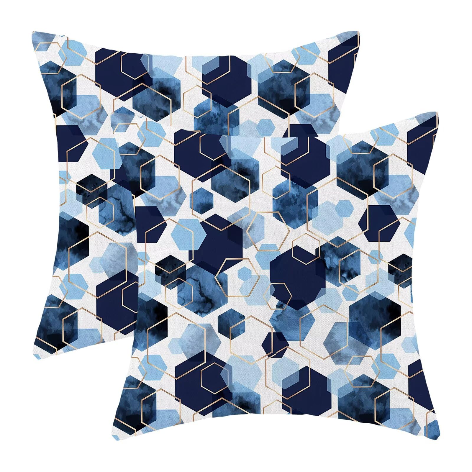 AEIOAE Navy Blue Abstract Pillow Covers 18 X 18 Inch Set of 2, Modern Art Blue Geometric Throw Pillow Covers Boho Outdoor Decorative Pillows for Couch