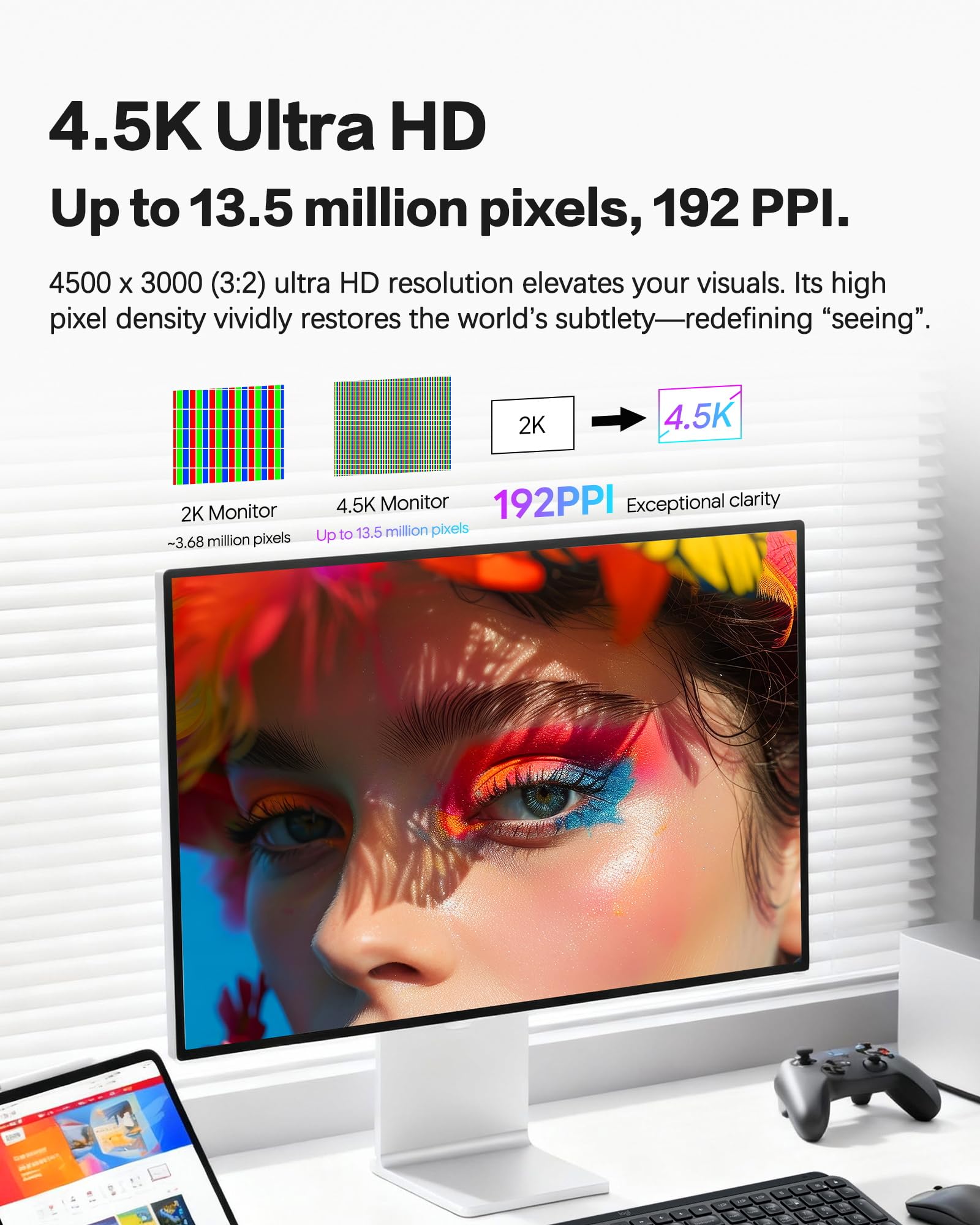 P20 Monitor 28.2 pulgadas 4.5K 4500x3000 formato 3:2, 60Hz, 10 bits 1.07B colores, USB-C 100W carga rápida, altavoces integrados, pantalla brillante ATW, soporte ajustable (Honeycomb - con soporte) — view 3