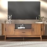 63" Fluted TV Stand for Tvs up to 70", Mid-Century Modern Entertainment Center with Drawers and Fluted Doors, Curved TV Media Console Table with Sliding Doors for Living Room, Bedroom (63")