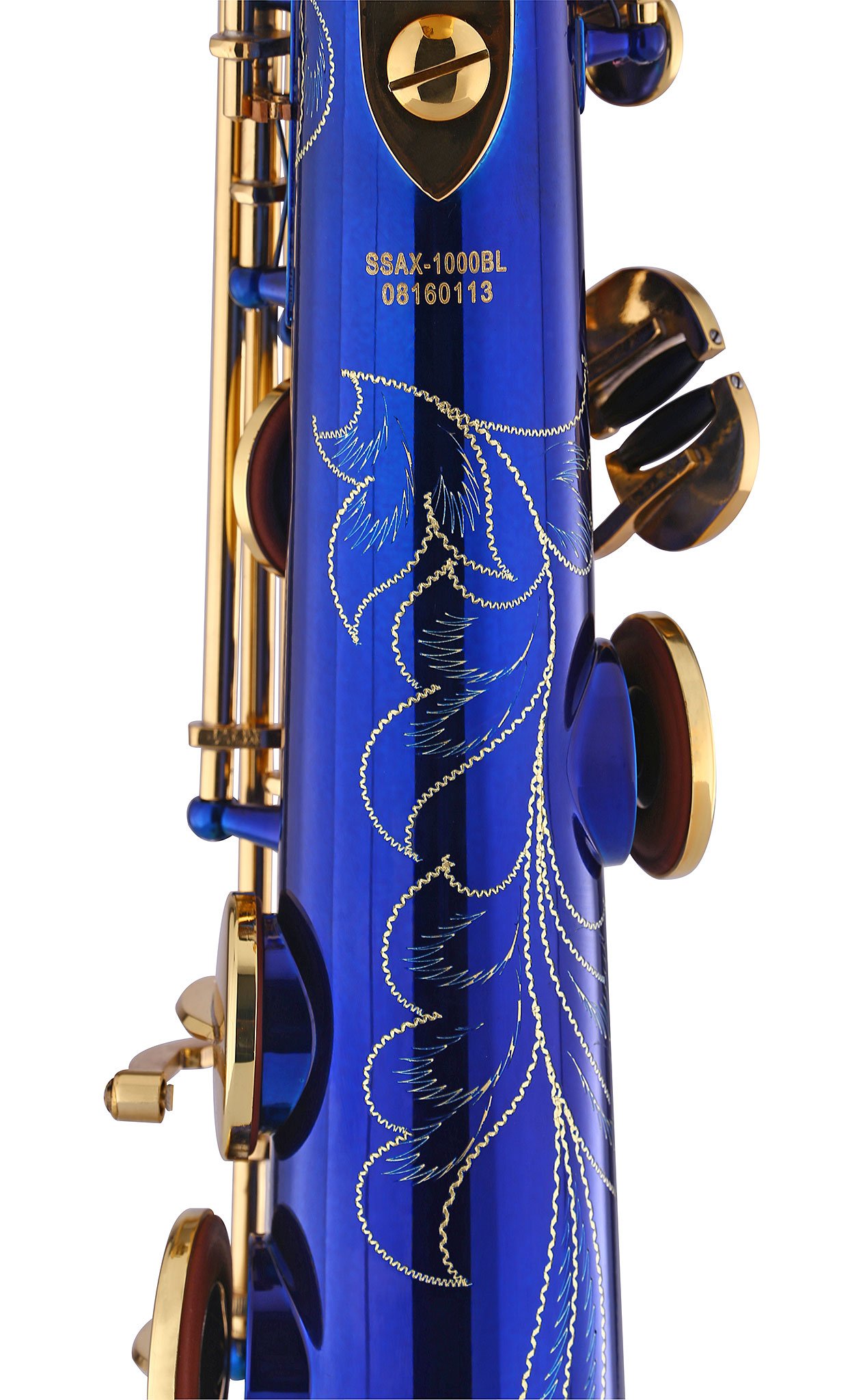 Kaizer Soprano Saxophone Straight B Flat Bb Blue Body Gold Keys